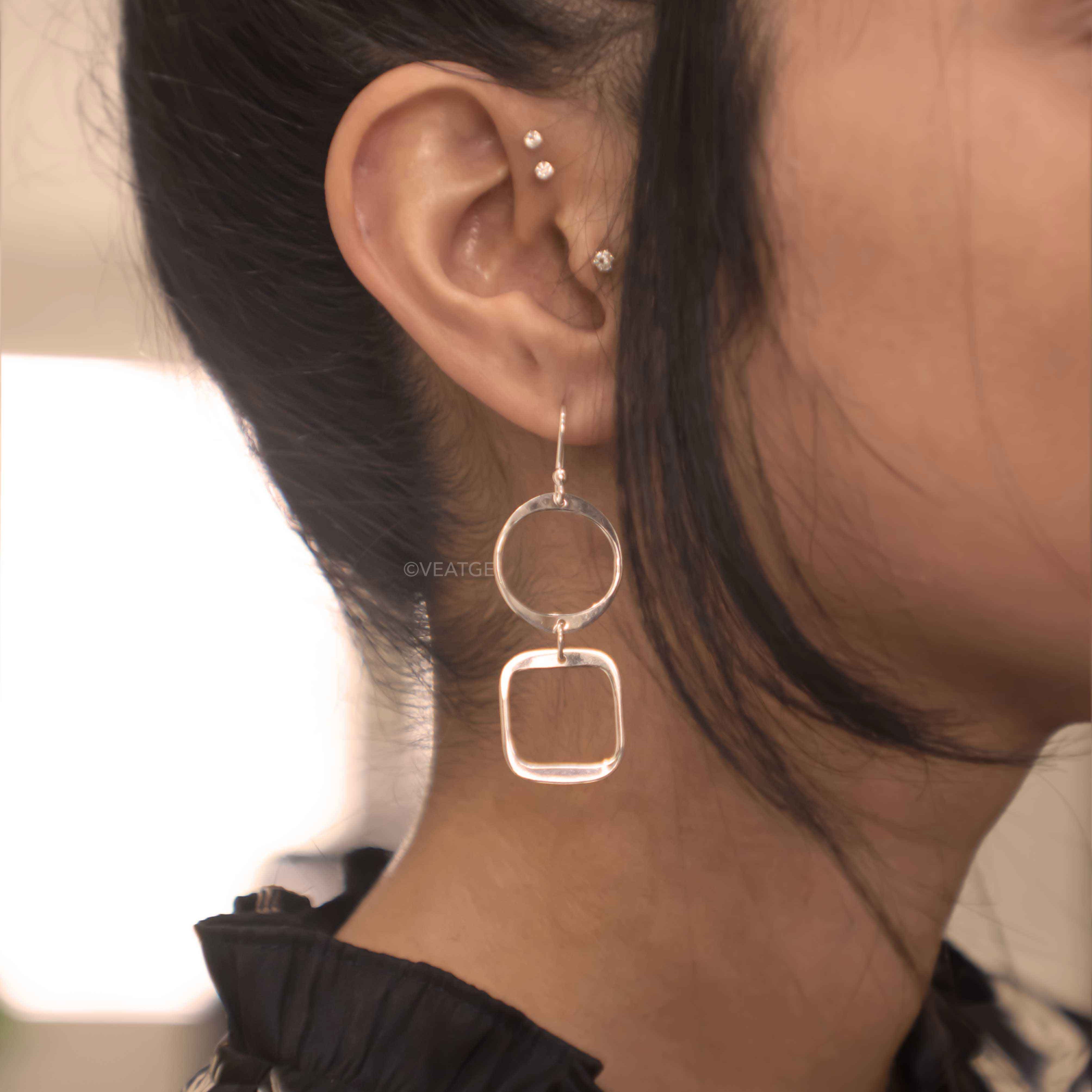 Geometric Earrings Silver, 925 Sterling Silver, Silver Earring Dangle, Unique Handmade Jewelry, Unique Gifts for Mom, Gift for Wife, Large Silver Earrings