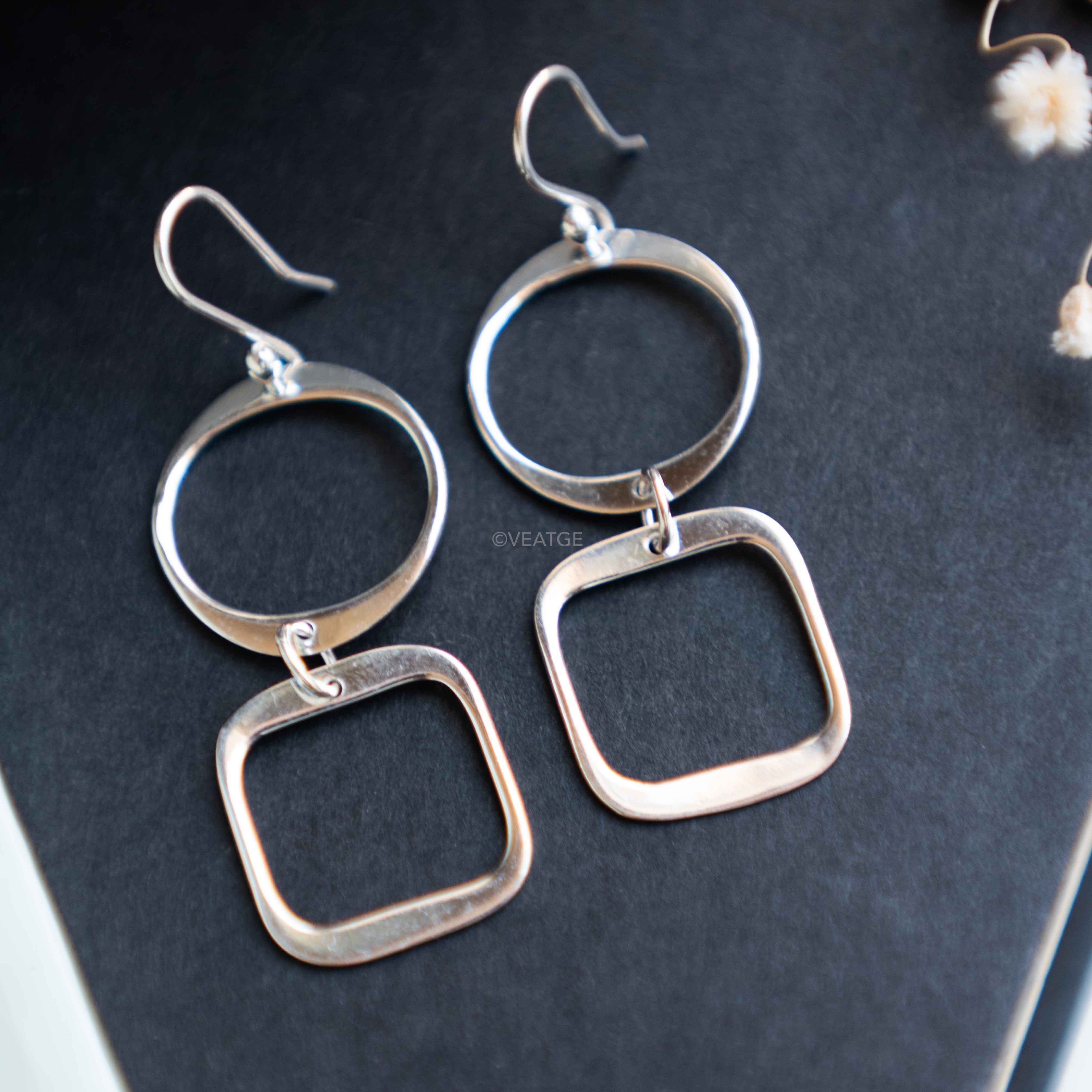 Geometric Earrings Silver, 925 Sterling Silver, Silver Earring Dangle, Unique Handmade Jewelry, Unique Gifts for Mom, Gift for Wife, Large Silver Earrings