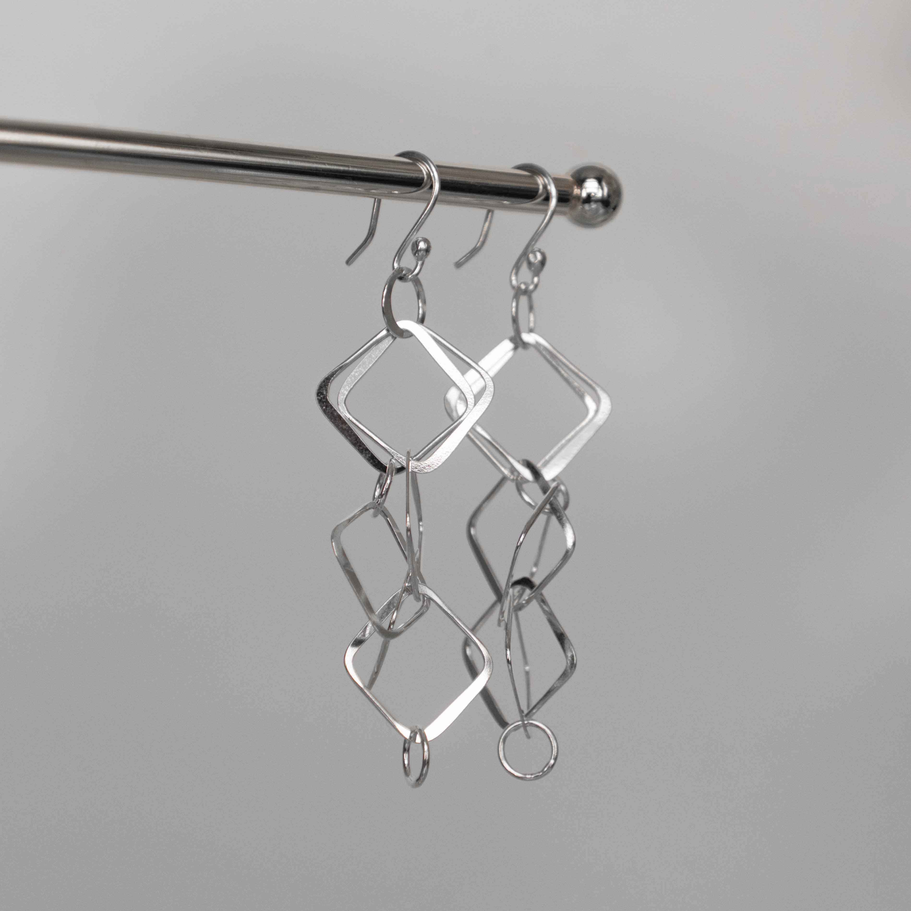 Unique Geometric Dangle Statement Earrings in Sterling Silver 925, Best Gift for Women, Gift for Wife, Gift for mom