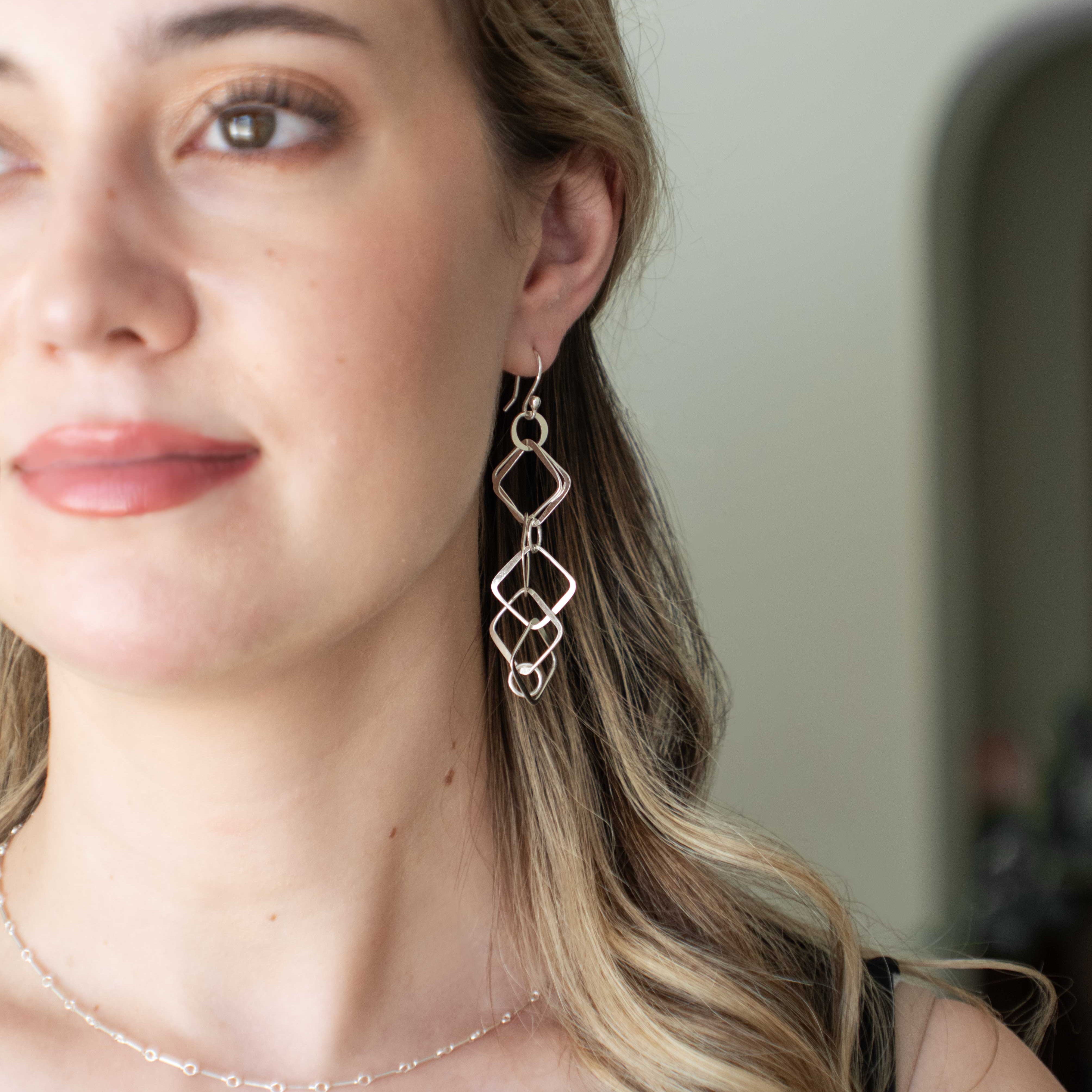Unique Geometric Dangle Statement Earrings in Sterling Silver 925, Best Gift for Women, Gift for Wife, Gift for mom