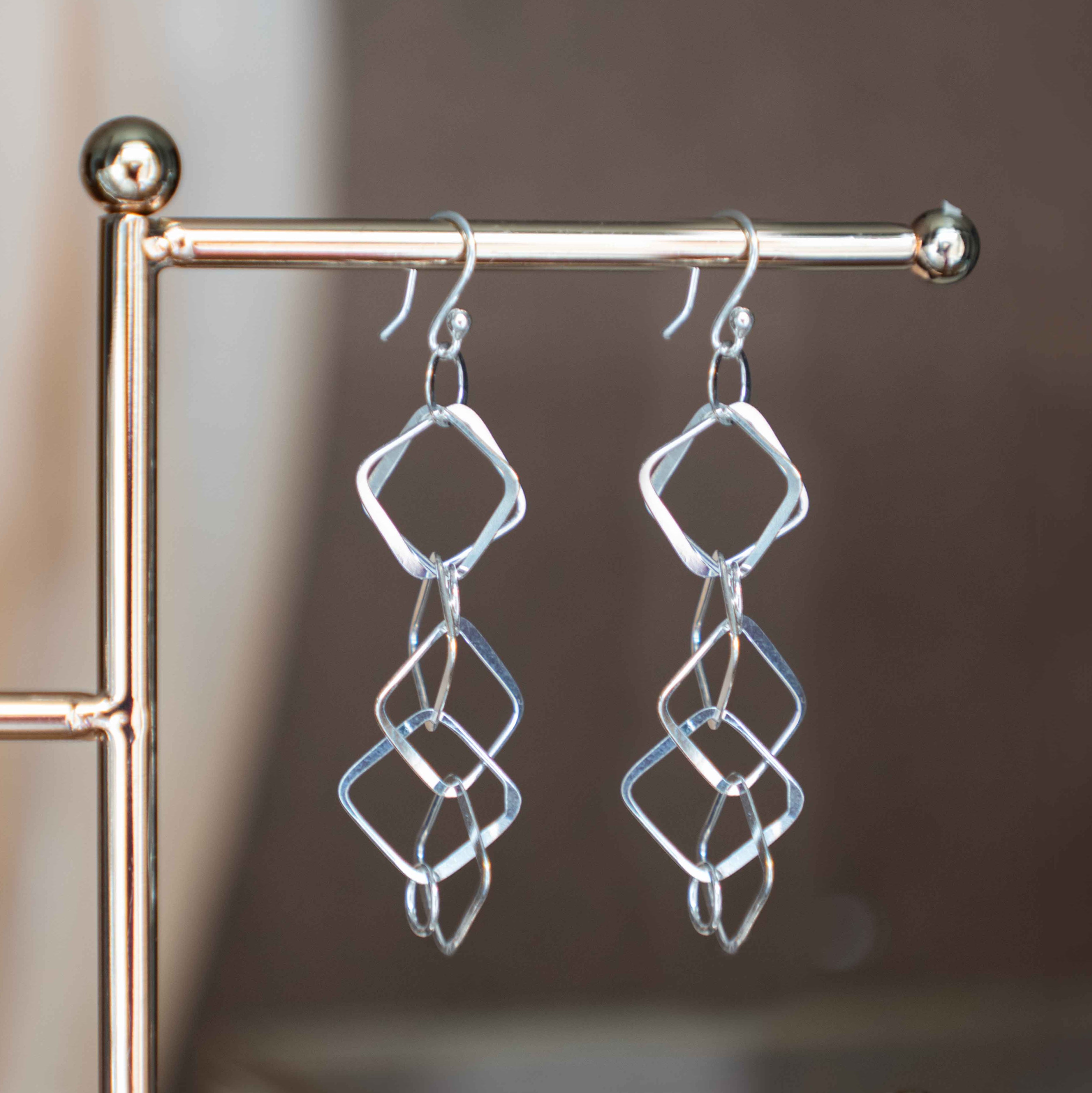 Unique Geometric Dangle Statement Earrings in Sterling Silver 925, Best Gift for Women, Gift for Wife, Gift for mom