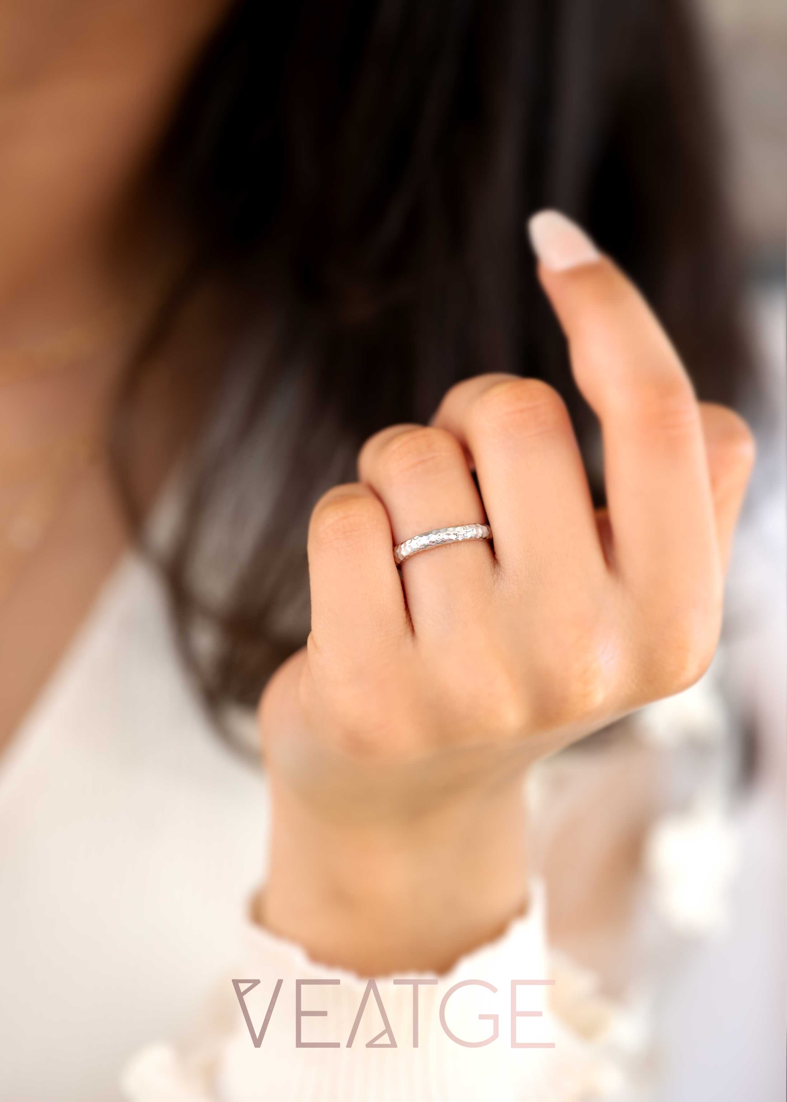 Unique Hammered Wedding Bands, 925 Sterling Silver Ring, Stackable Ring 3mm, Women Wedding Band Ring, Mens Wedding Band Rings, Anniversary Gift, Unisex Wedding Bands for him and her, Anti tarnish Waterproof