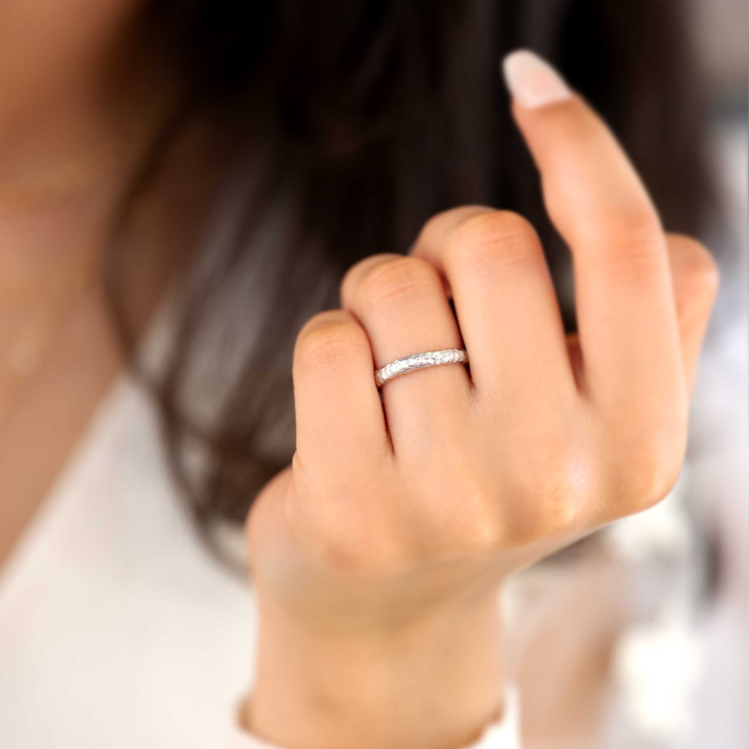 Unique Hammered Wedding Bands, 925 Sterling Silver Ring, Stackable Ring 3mm, Women Wedding Band Ring, Mens Wedding Band Rings, Anniversary Gift, Unisex Wedding Bands for him and her, Anti tarnish Waterproof