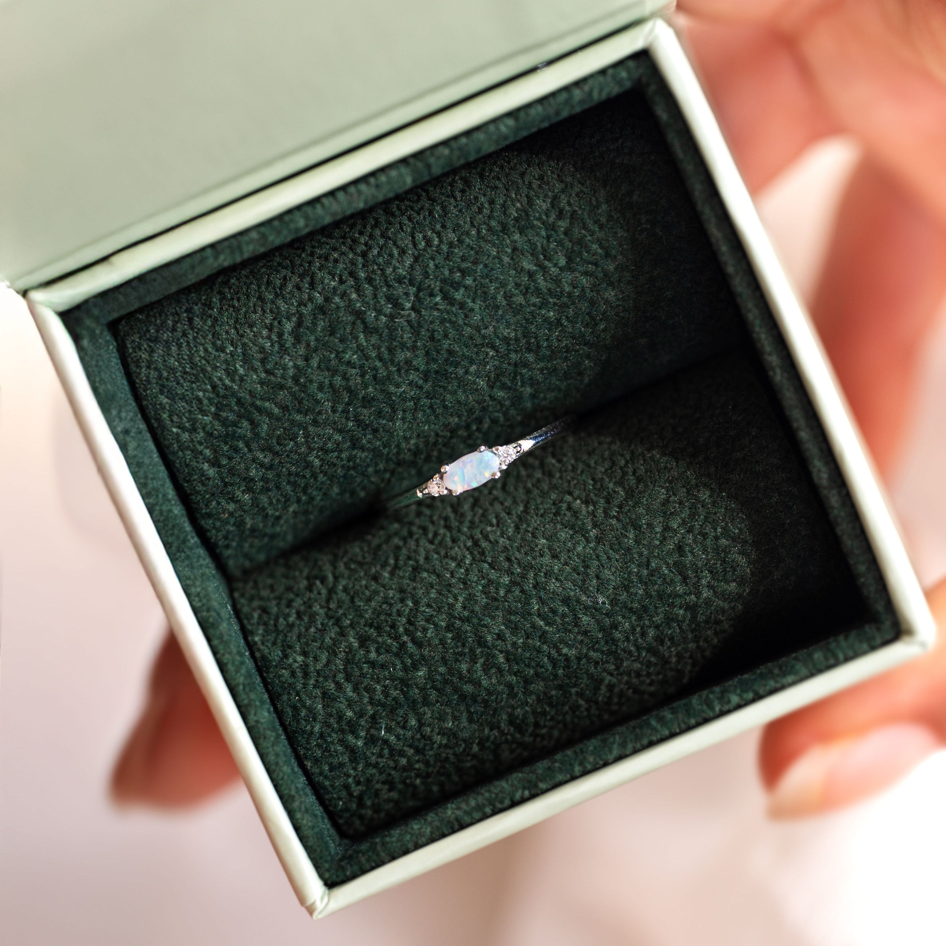 October_Stacking_Ring_Silver_Opal, October Birthstone Ring Dainty, 925 sterling silver Vermeil, Birthday Gifts for Girls