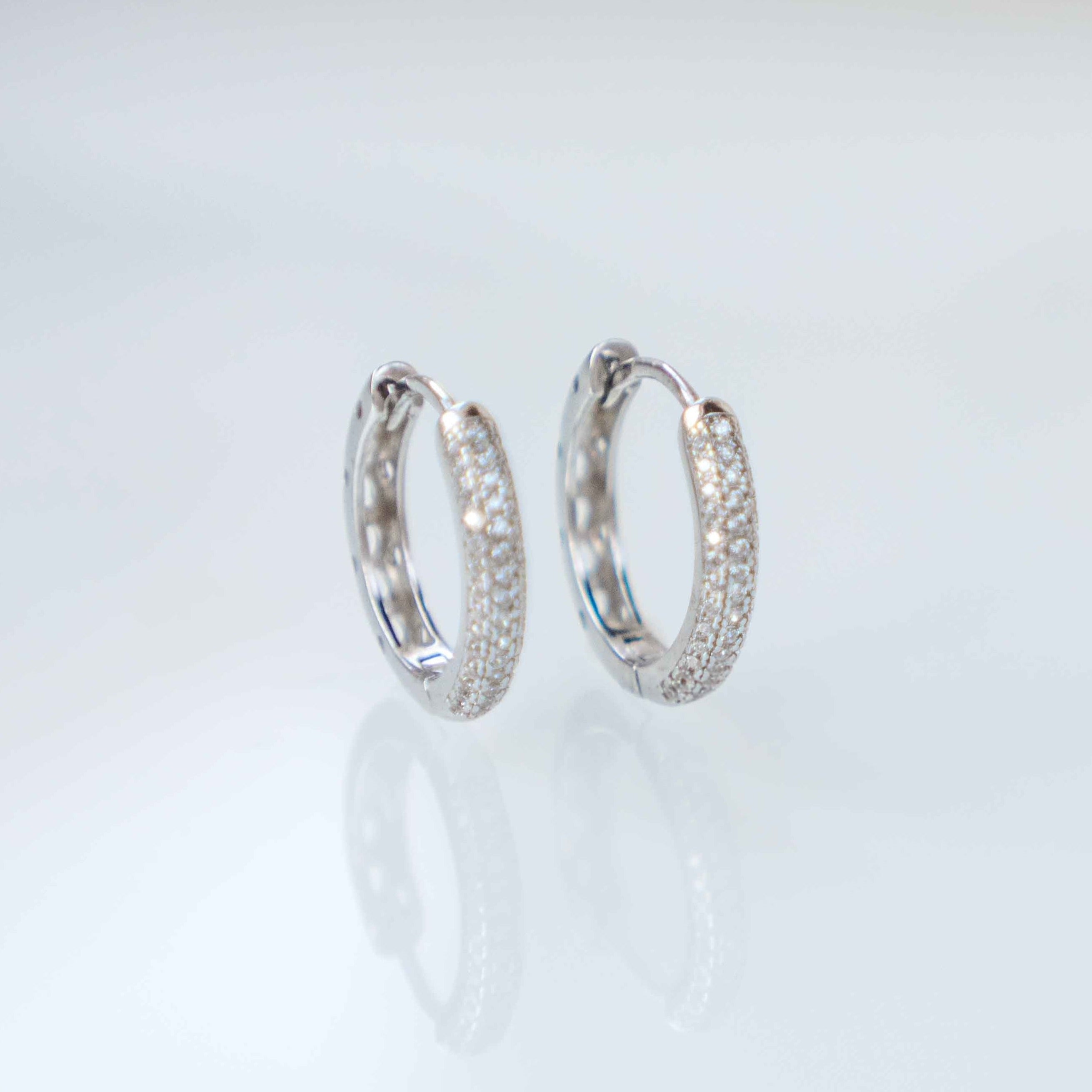 Silver Pave Huggie Hoop Earrings