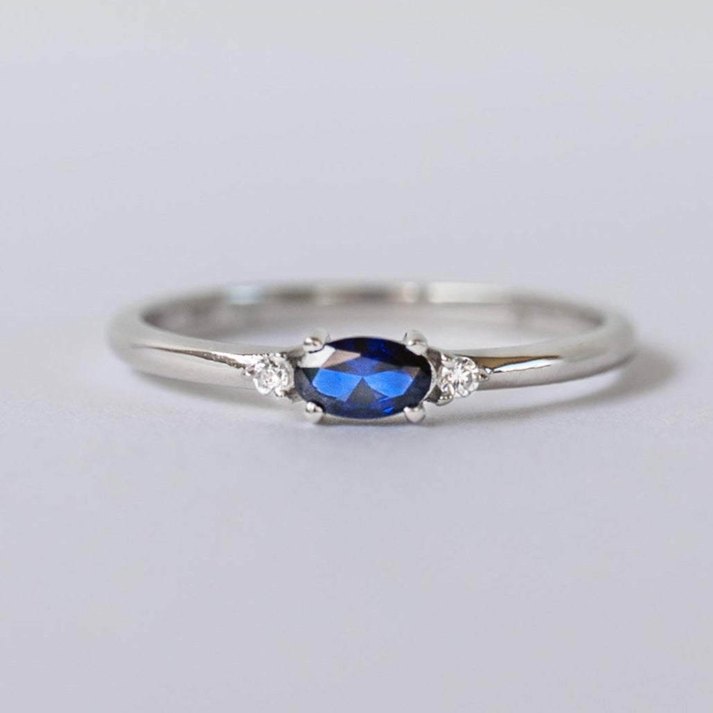 Silver dainty stacking ring with real sapphire.
