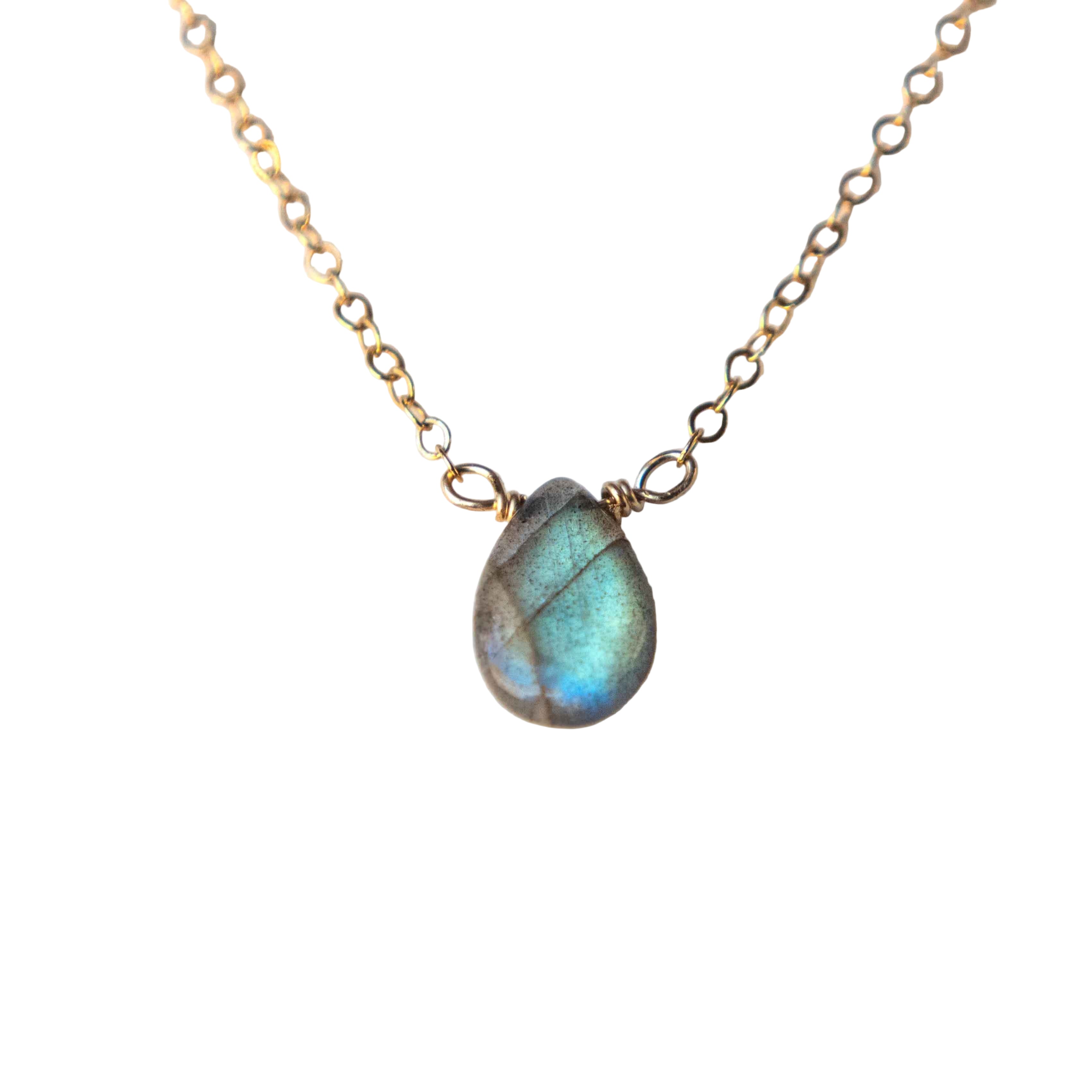 Labradorite Necklace with Green Flash in 14k gold filled