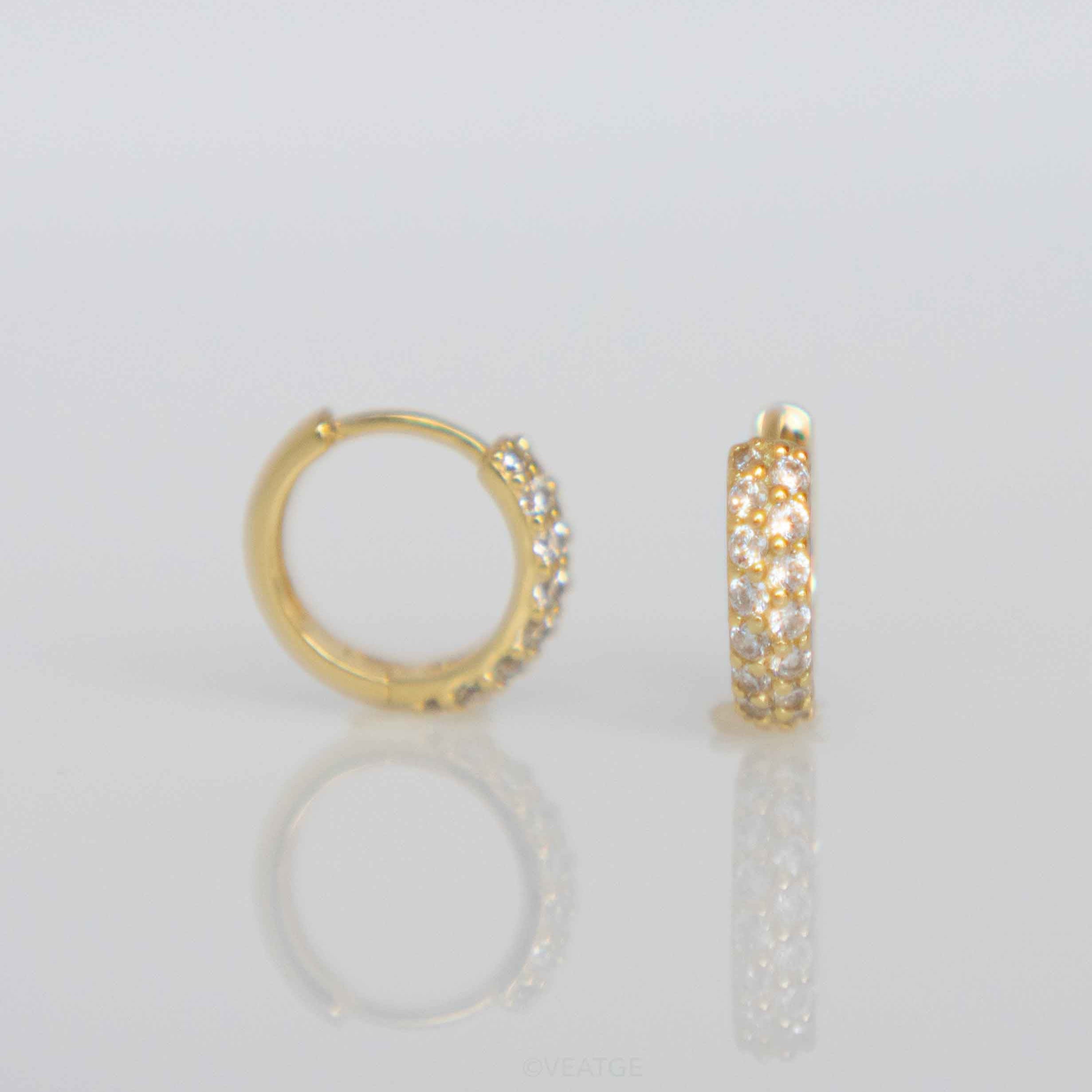 Small Gold Pave Huggie Hoop Earrings