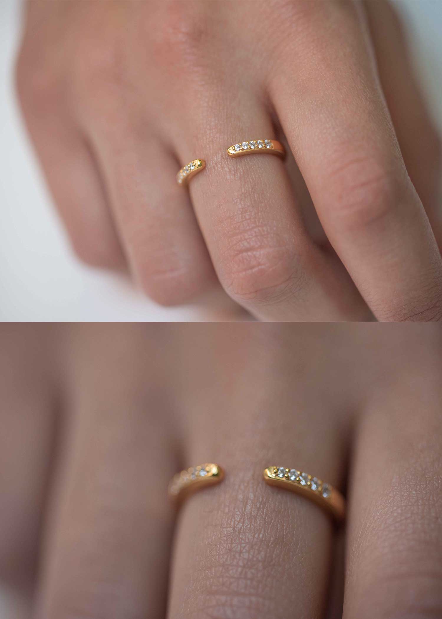 Open Wedding Band in Sterling Silver and Gold Vermeil, Gap Ring Stackable Adjustable Ring, Simple Gifts for Women, Christmas Gifts for Her