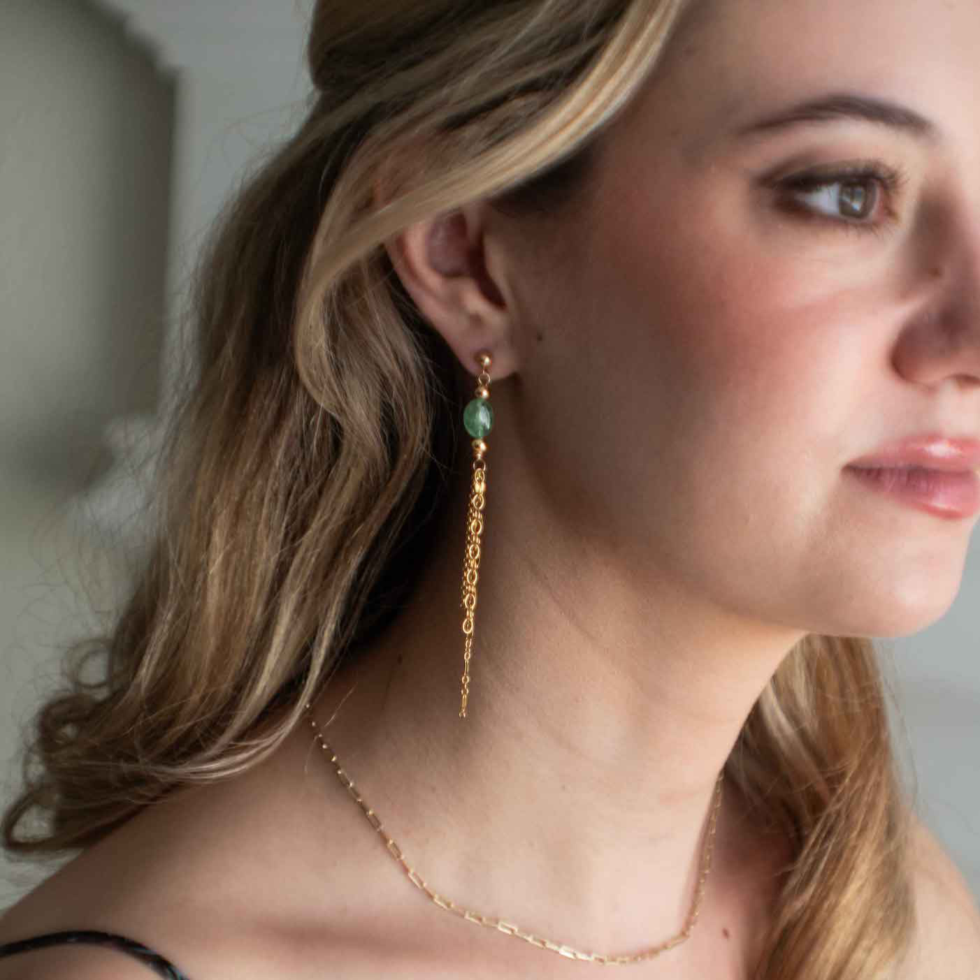 Gemstone Tassel Earrings long Delicate Gold Earrings Gift for Women Best Gifts for Girls