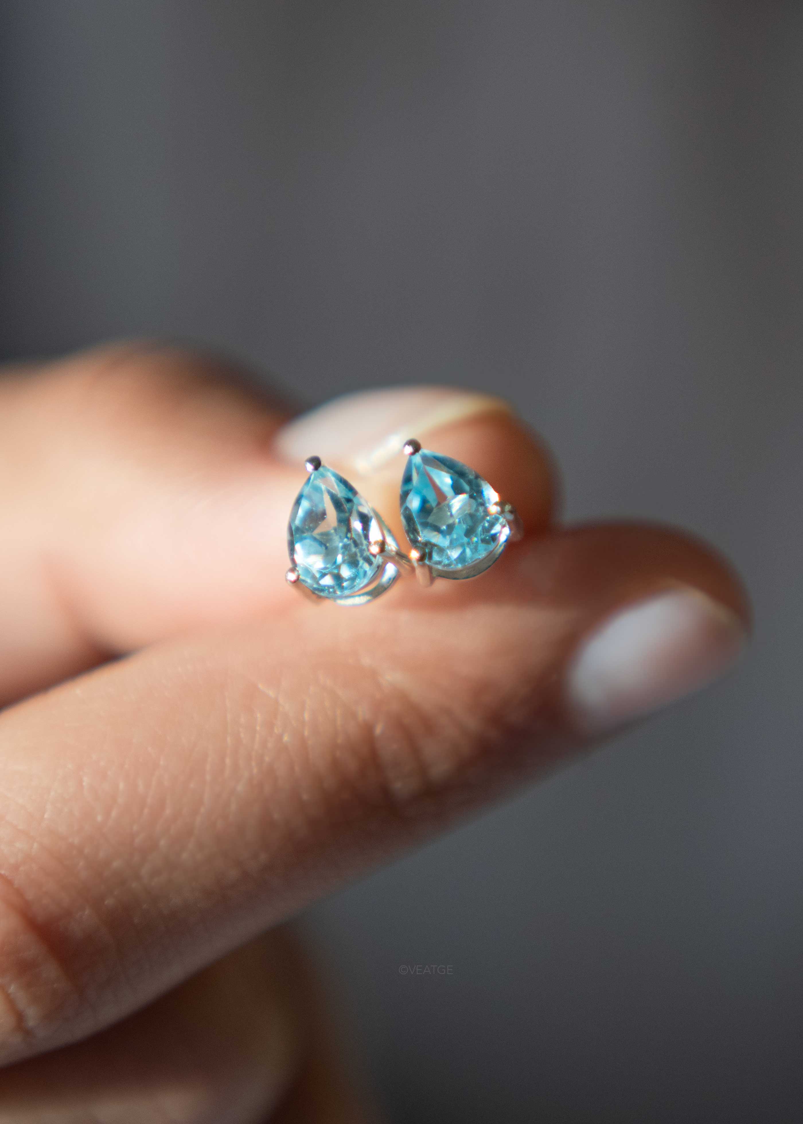 Swiss Blue Topaz Pear Stud Earrings Cartilage Piercing Statement Studs Gifts for Women Gifts for Girls