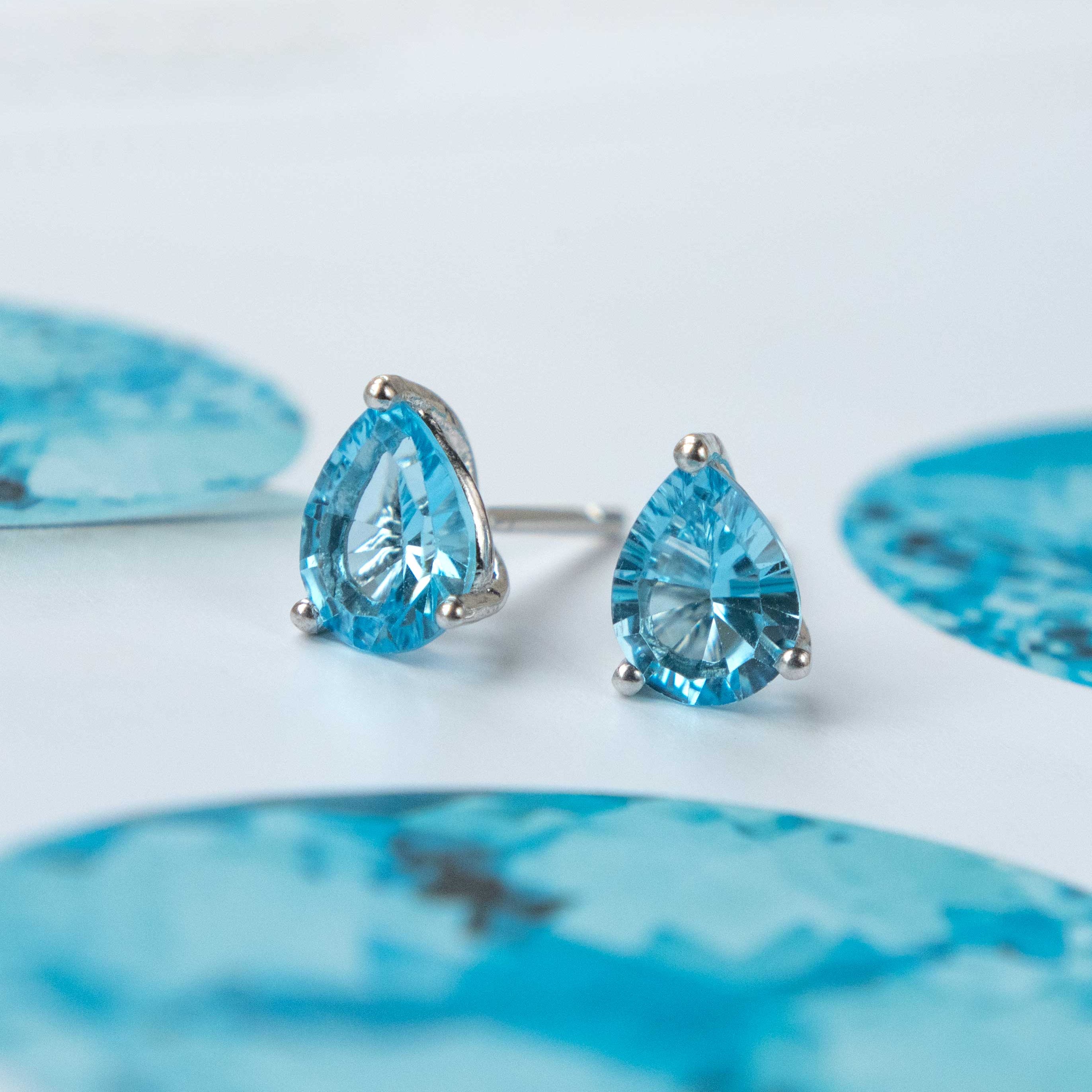 Swiss Blue Topaz Pear Stud Earrings Sterling Silver December Birthstone Gifts for Girls