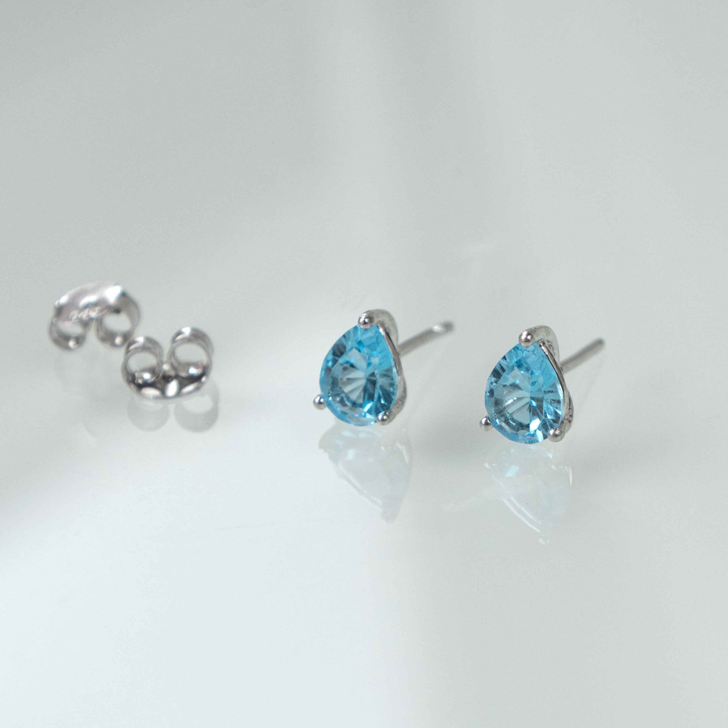 Swiss Blue Topaz Pear Stud Earrings