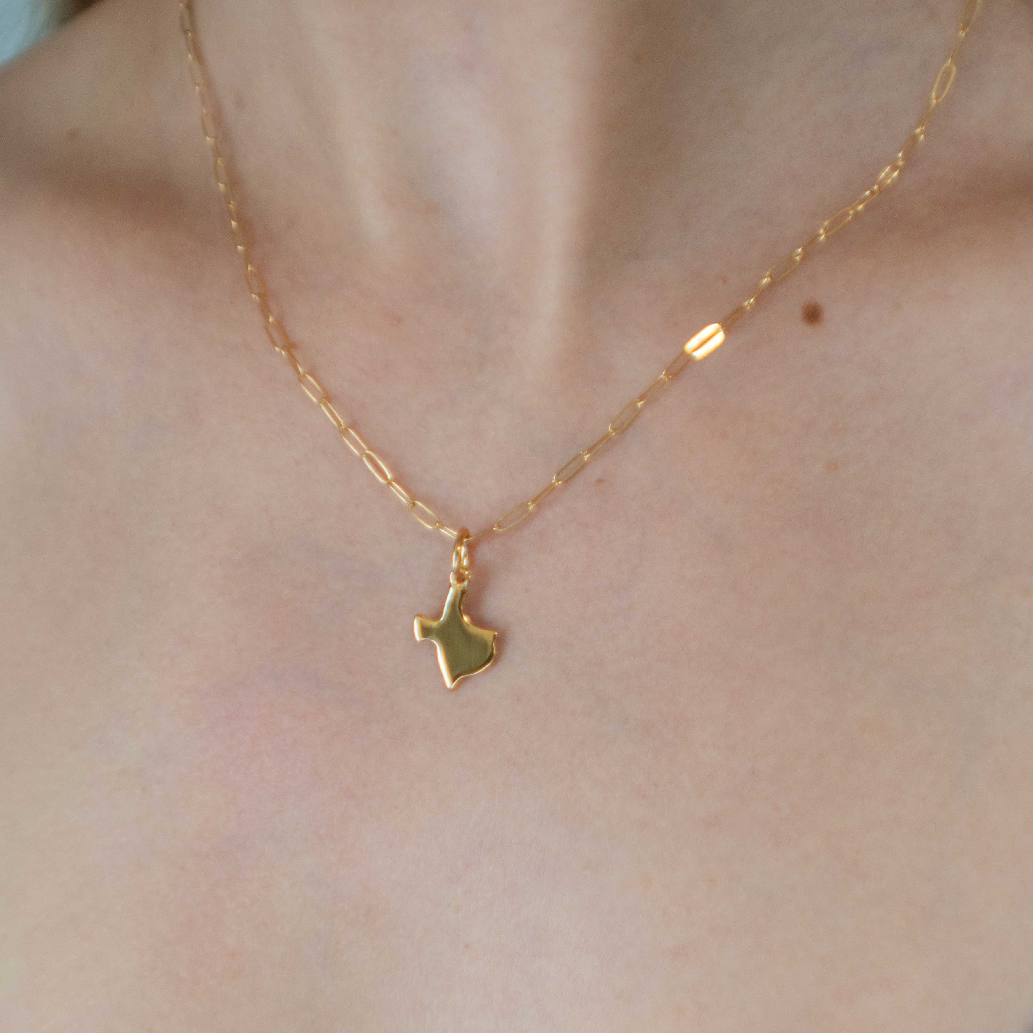 Texas State Charm Pendant Necklace Gold on Silver, Texas Gift for Texans