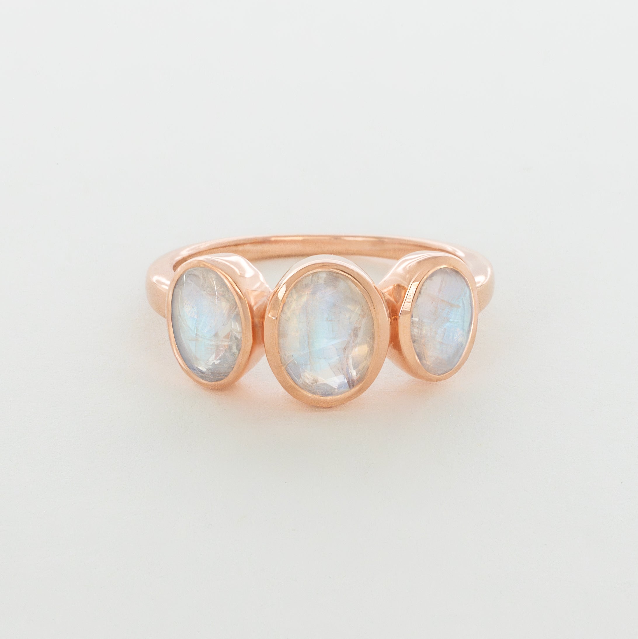 Three Moonstone ring in rose gold