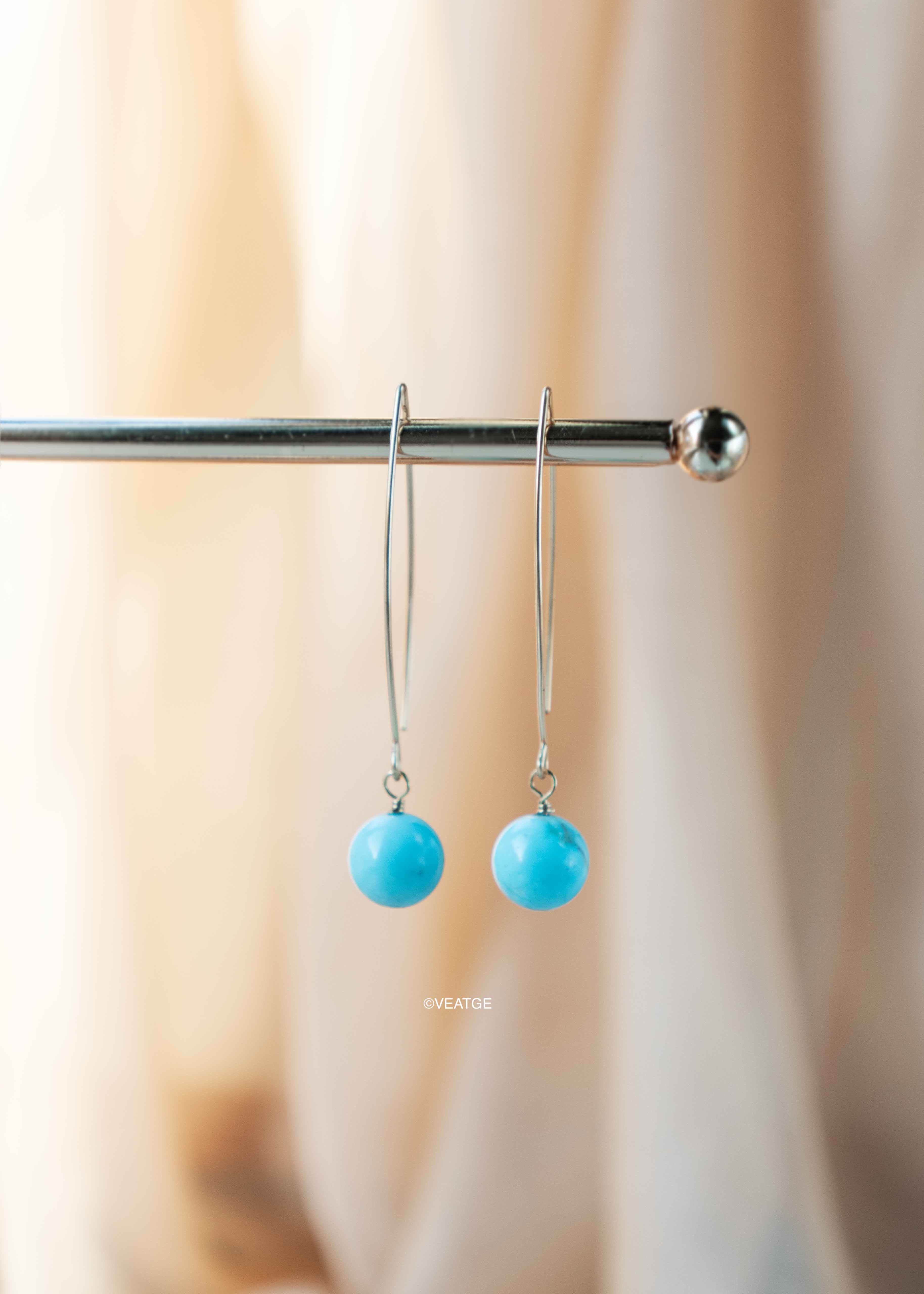 Long Turquoise Earrings Dangle, 14k Gold Filled, Rose Gold Filled Earrings, Minimalist Earrings, Unique Handmade Jewelry Gift for Her
