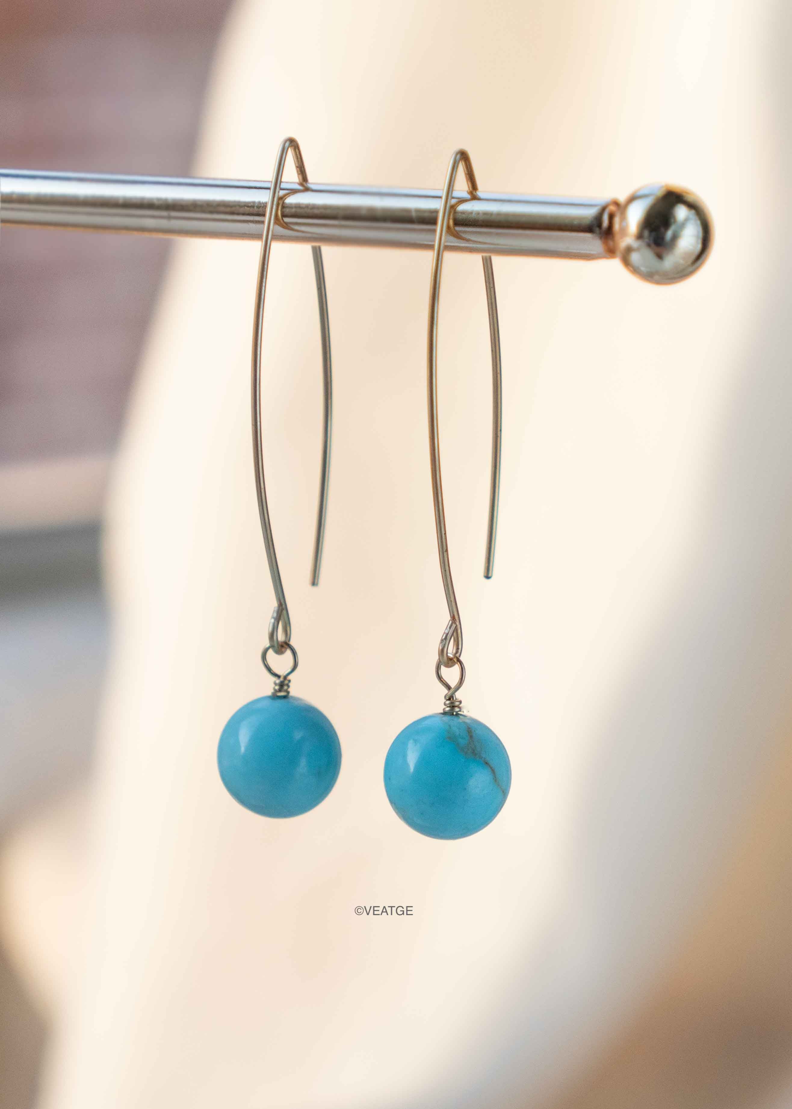 Long Turquoise Earrings Dangle, 14k Gold Filled, Rose Gold Filled Earrings, Minimalist Earrings, Unique Handmade Jewelry Gift for Her