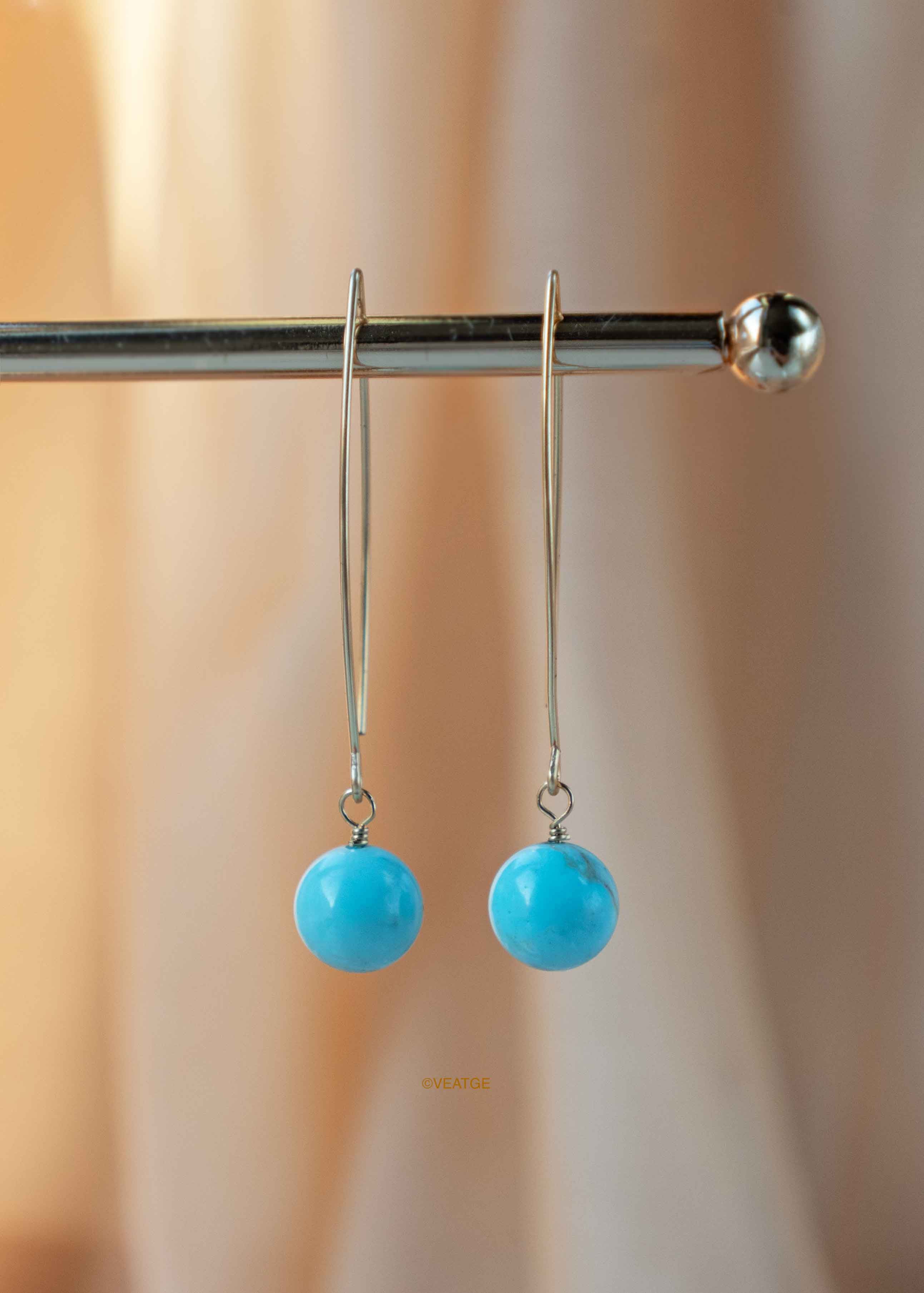 Long Turquoise Earrings Dangle, 14k Gold Filled, Rose Gold Filled Earrings, Minimalist Earrings, Unique Handmade Jewelry Gift for Her