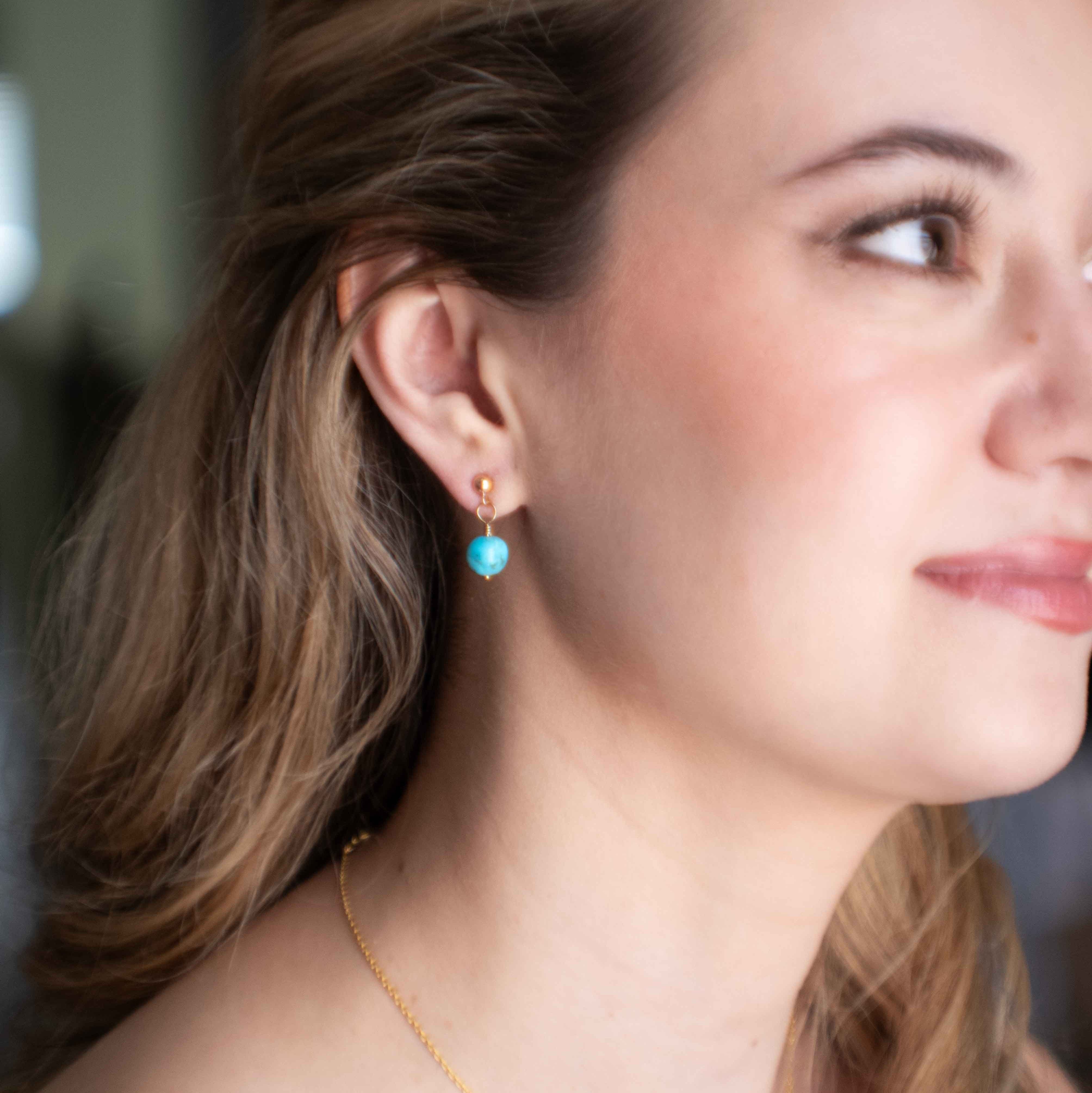 Natural Turquoise Drop Earrings in 14k Gold Filled Gift for Women and Teen Girls