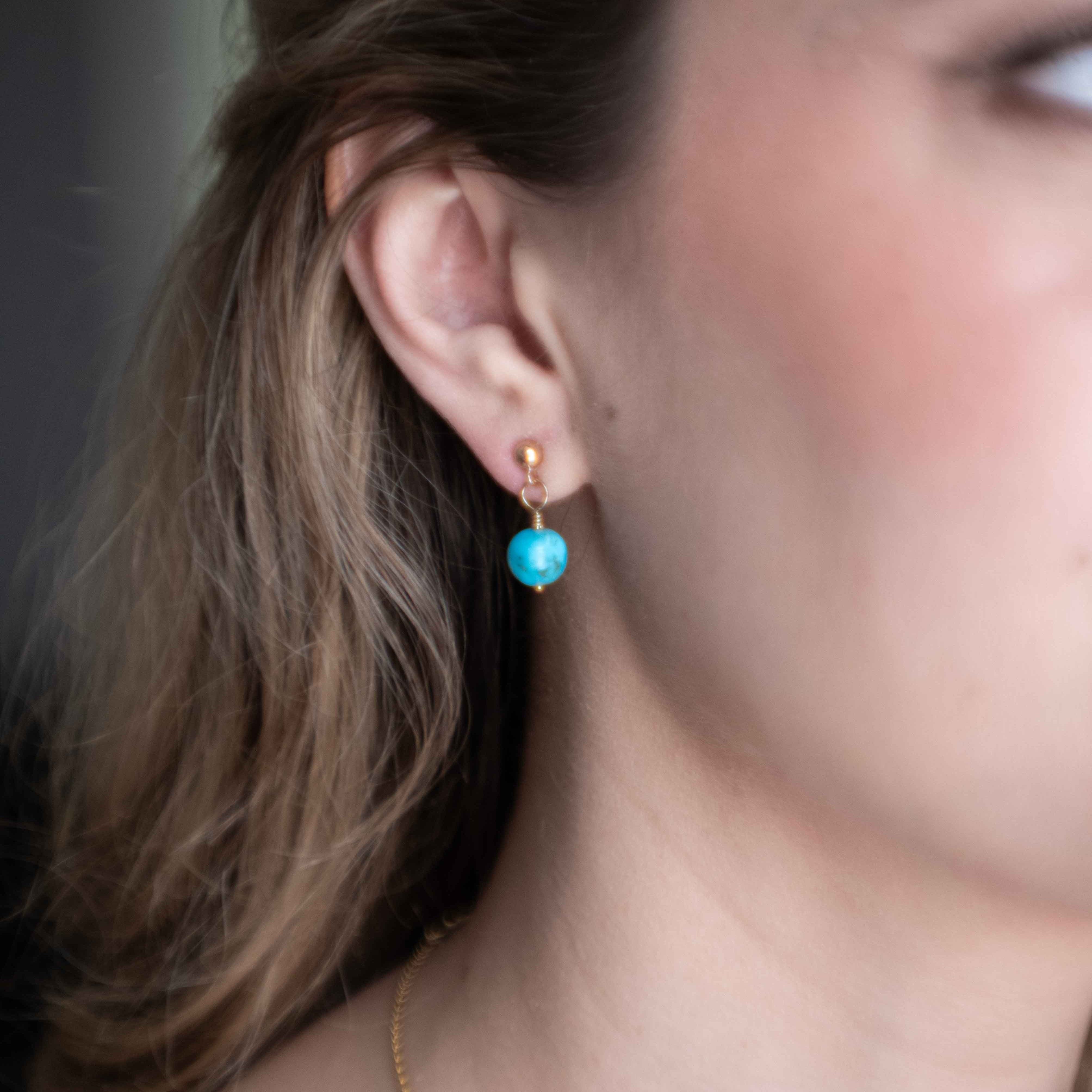 Natural Turquoise Drop Earrings in 14k Gold Filled Gift for Women and Teen Girls