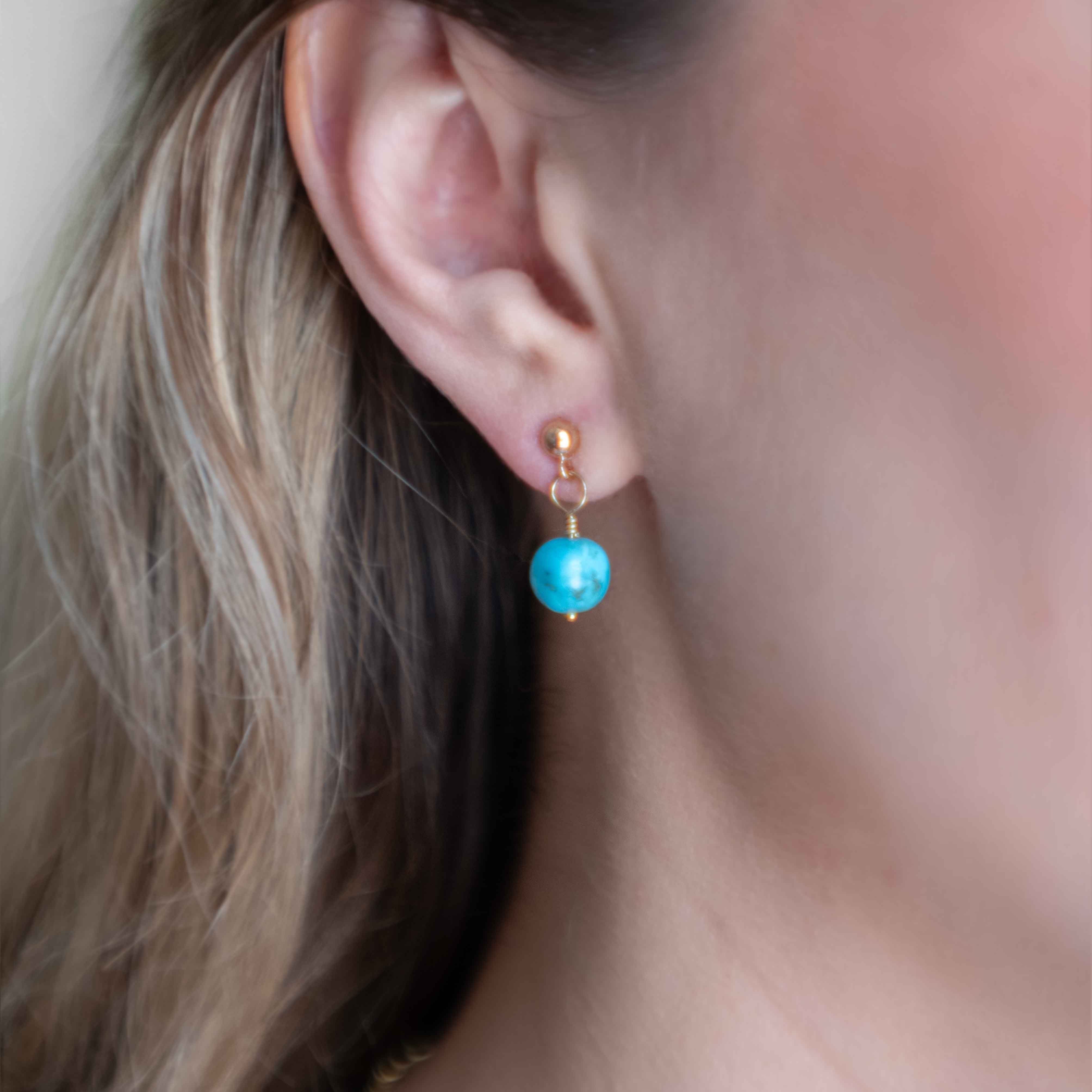 Natural Turquoise Drop Earrings in 14k Gold Filled Gift for Women and Teen Girls