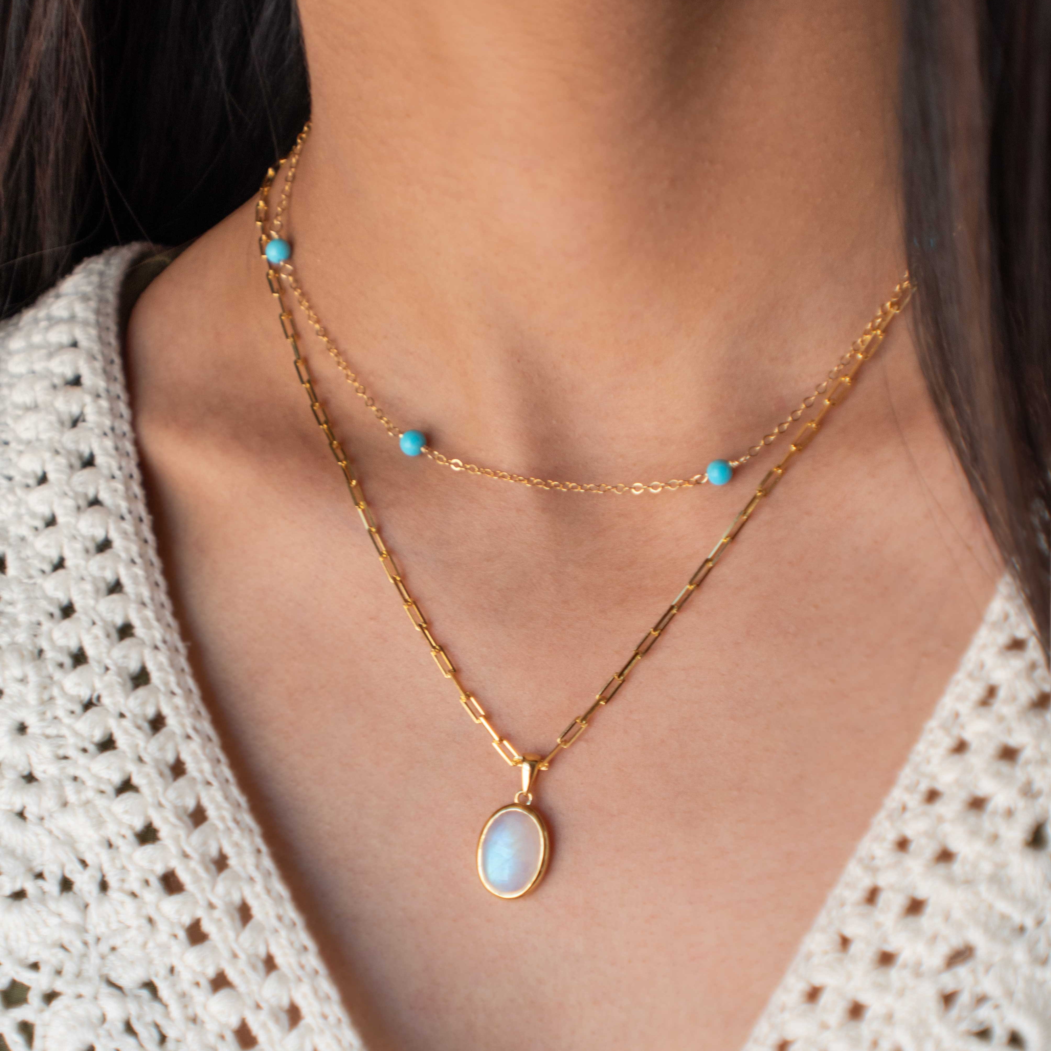 Natural Arizona Turquoise Bead Necklace handmade in 14k gold filled, Gold Choker, Layering Necklace, Station Necklace Handmade Jewelry