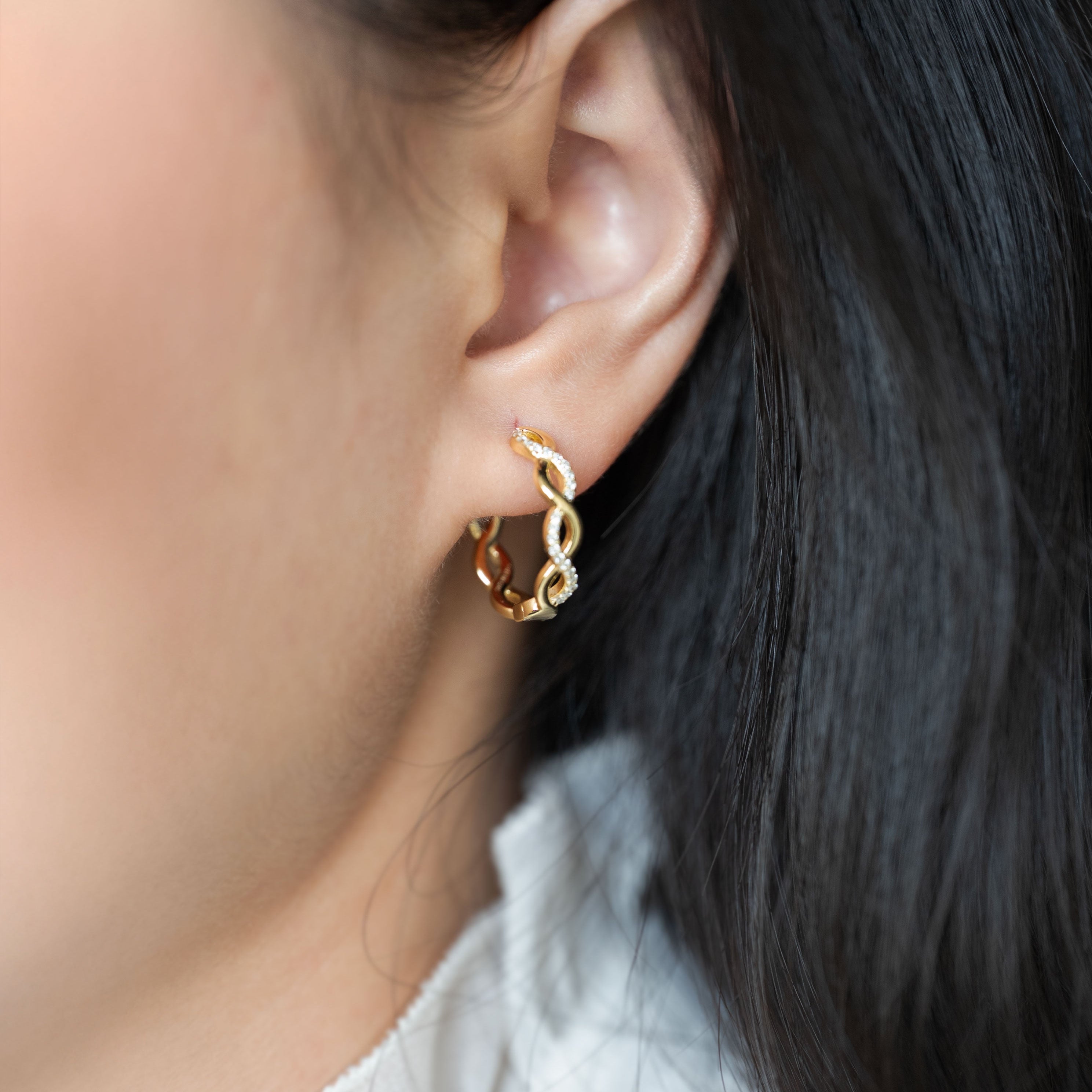 Twist 14k Gold Hoop Earrings Elegant Moissanite Diamond, Christmas Gifts for Women, Wife Birthday Gifts