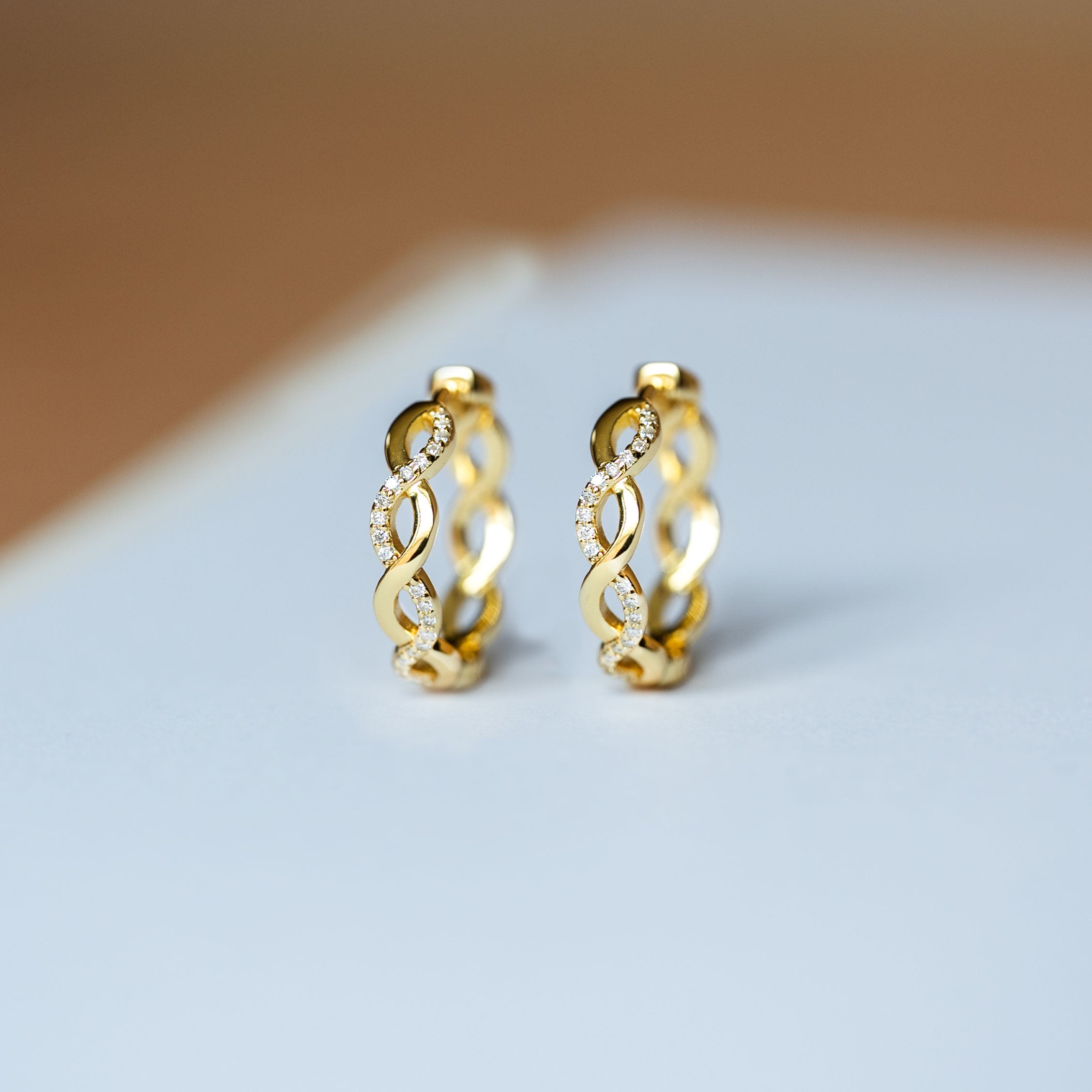 Twist 14k Gold Hoop Earrings Elegant Moissanite Diamond, Christmas Gifts for Women, Wife Birthday Gifts