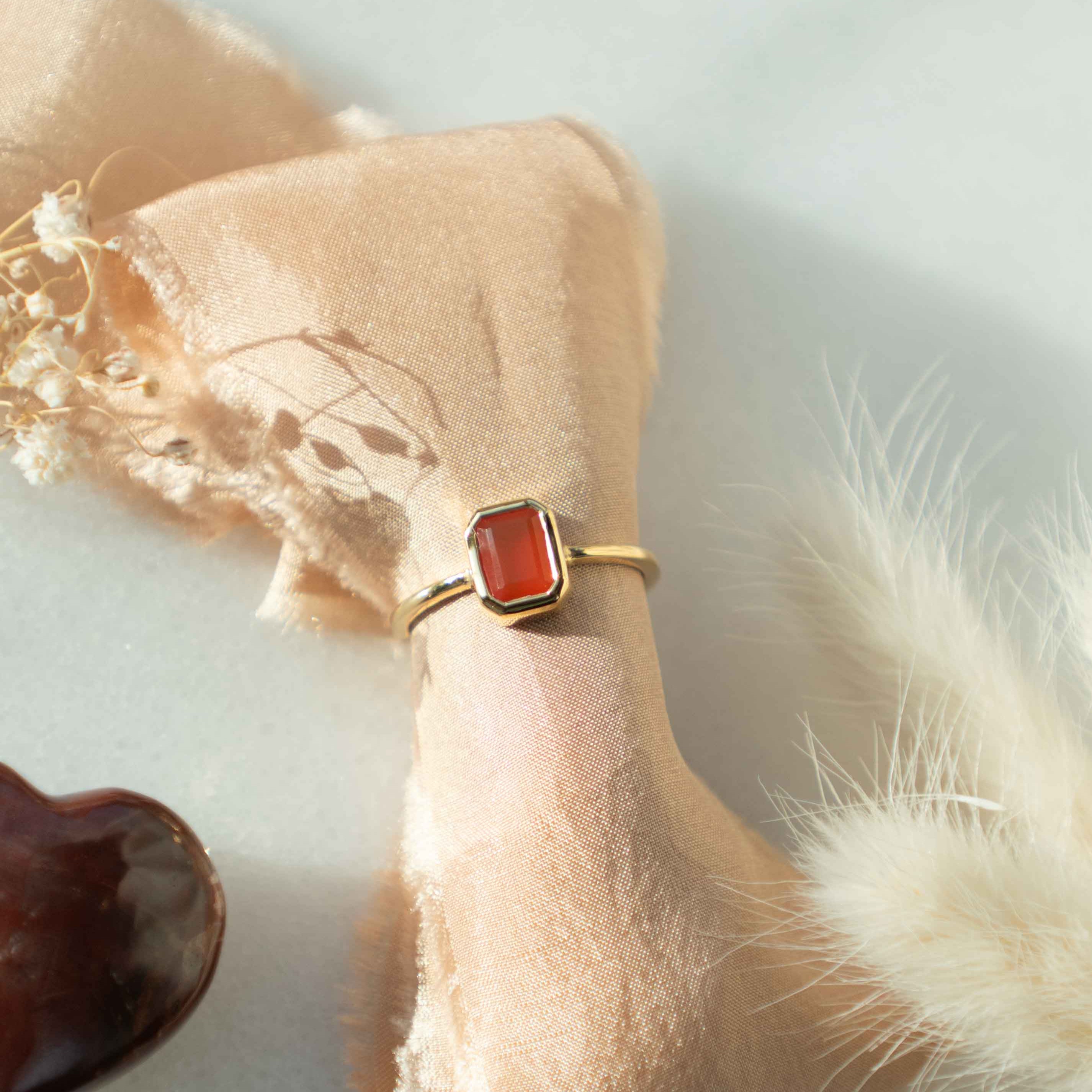 Pure Carnelian Ring 14k Gold Vermeil, High Grade Natural Gemstone Ring, Unisex Ring, Real Carnelian Ring Low Profile, Promise Ring Gifts
