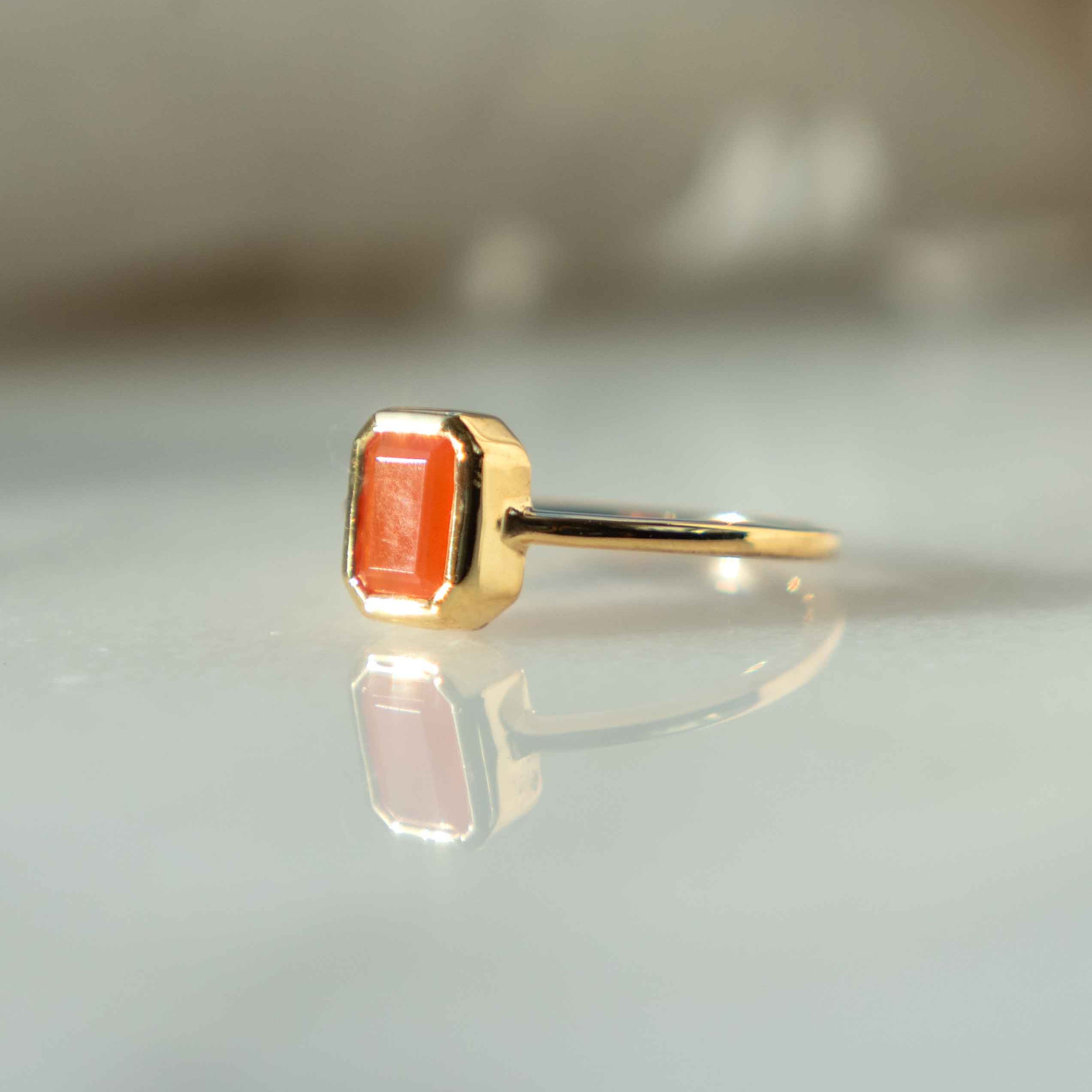 Pure Carnelian Ring 14k Gold Vermeil, High Grade Natural Gemstone Ring, Unisex Ring, Real Carnelian Ring Low Profile, Promise Ring Gifts