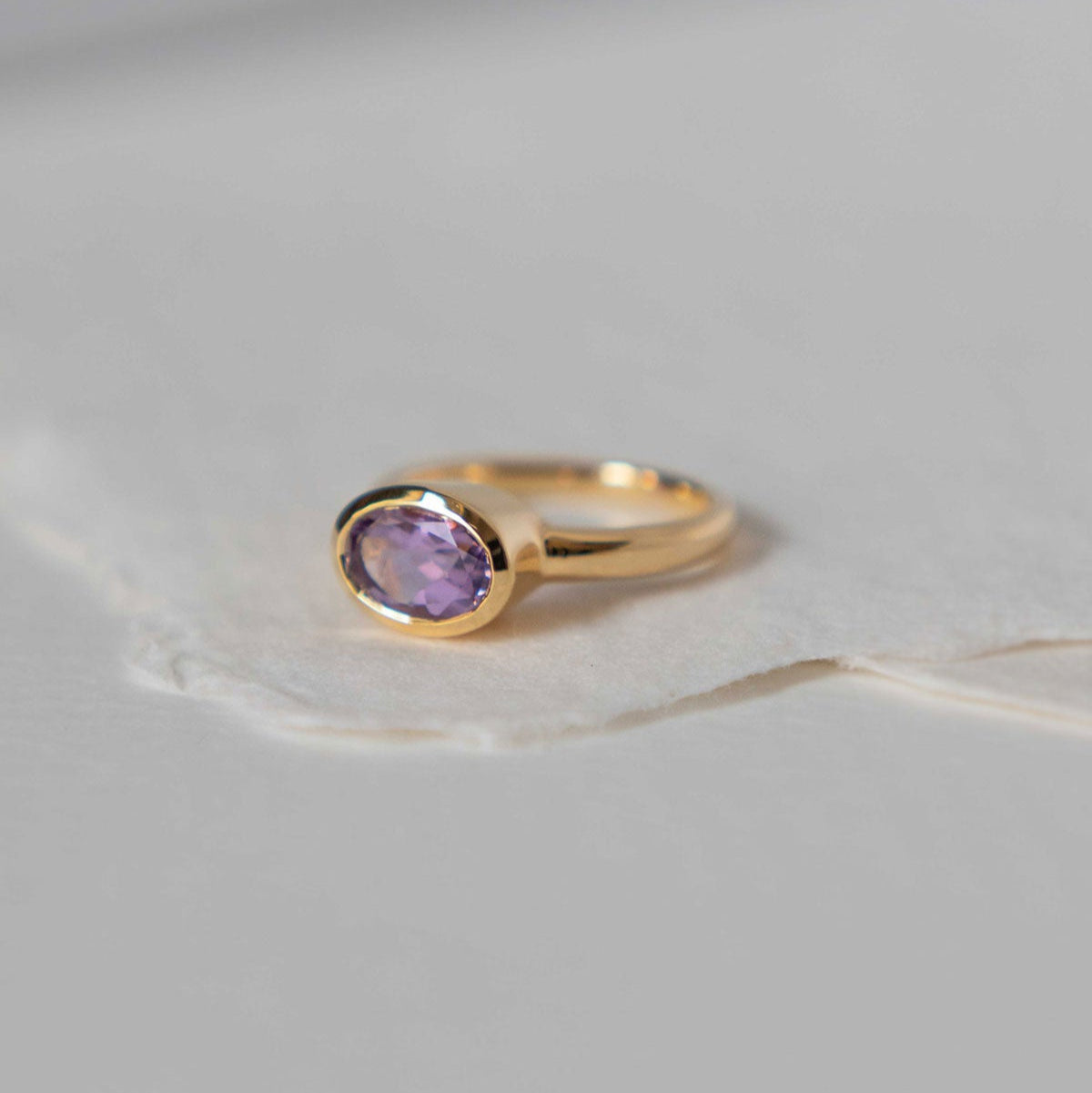 Gold Amethyst Ring, bold statement gemstone ring.