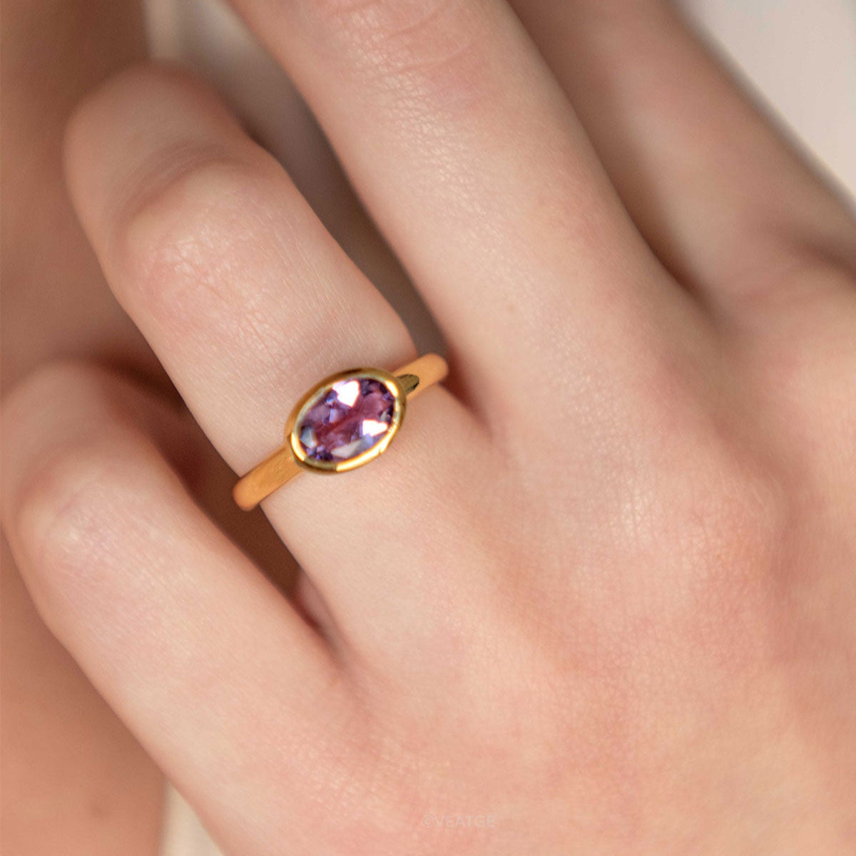 Gold Amethyst Ring, bold statement gemstone ring.