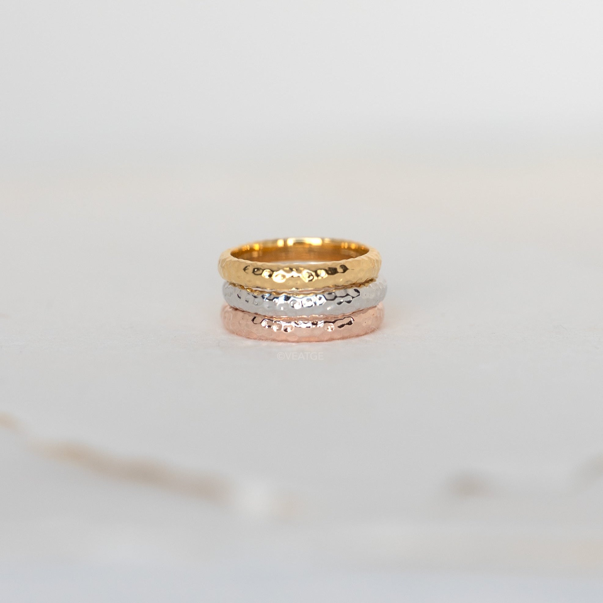 Unique Hammered Wedding Bands, 925 Sterling Silver and Gold Ring, Stackable Ring 3mm, Women and Men Wedding Band Ring, Anniversary Gift, Unisex Wedding Bands for him and her