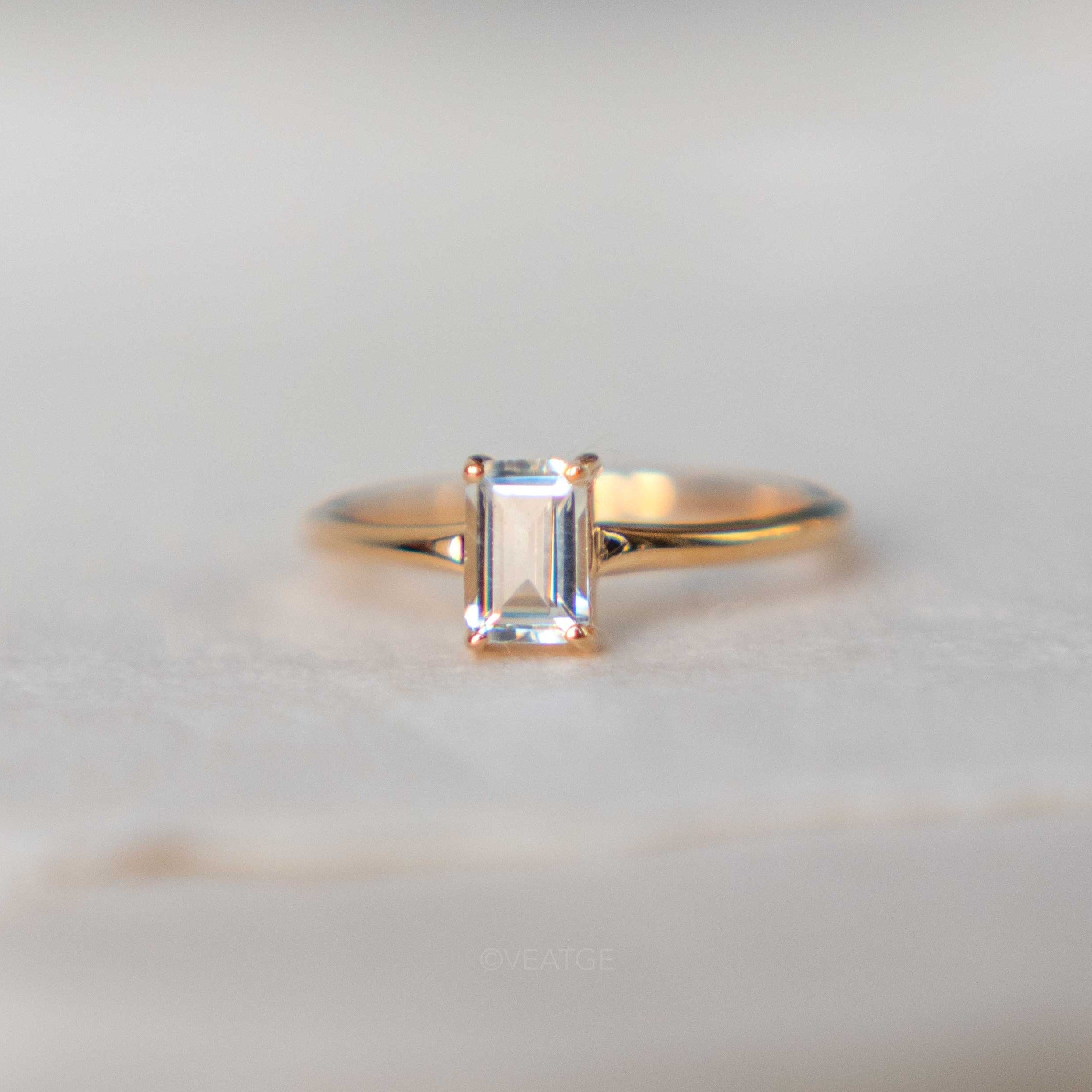 Genuine White Topaz Emerald Cut Ring