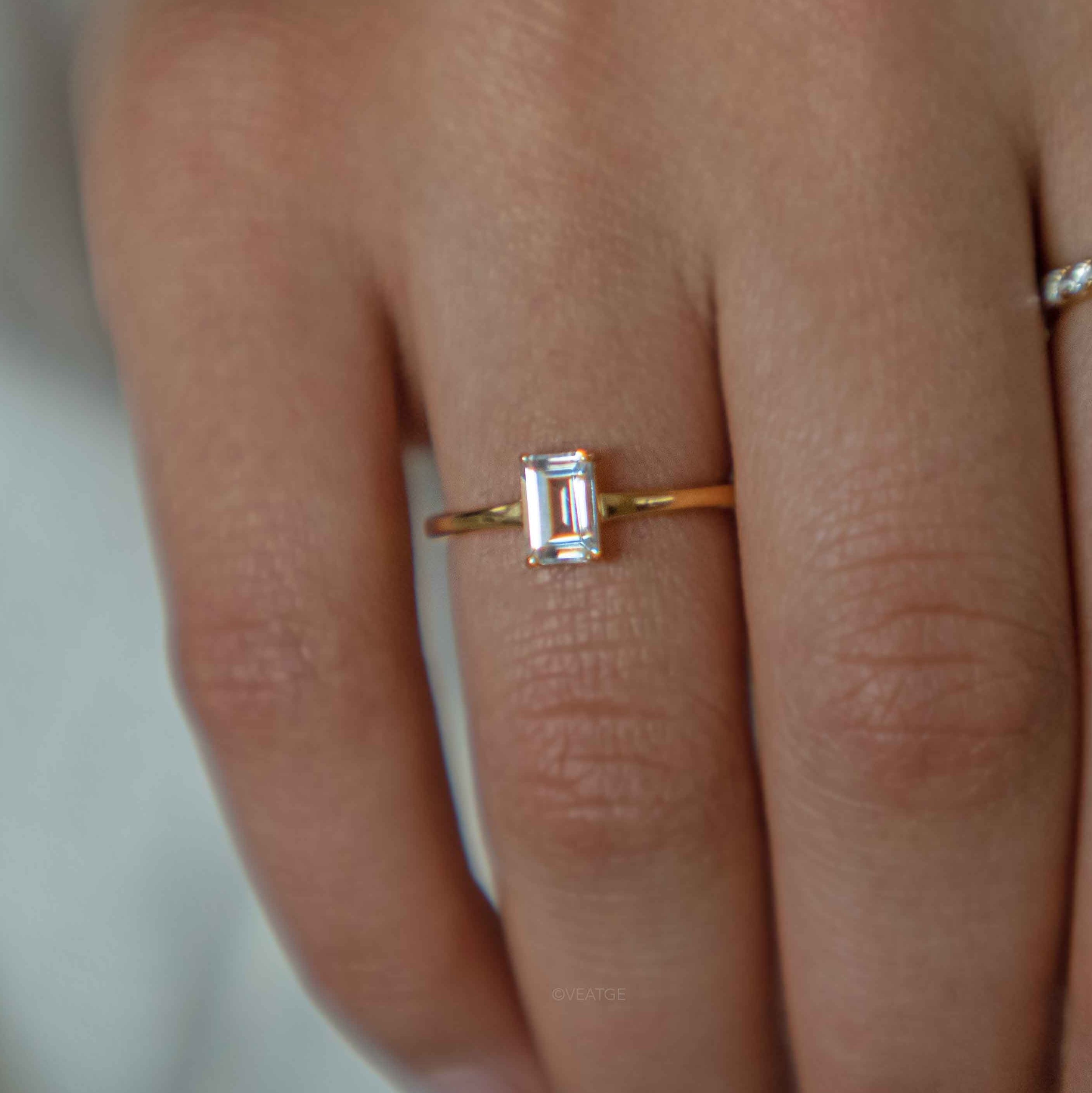 Genuine White Topaz Emerald Cut Ring
