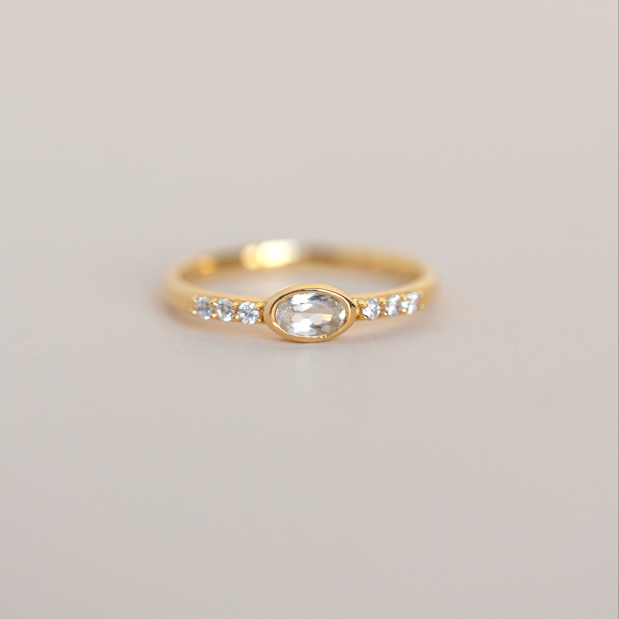 April Birthstone Ring in Natural White Topaz, Minimalist Dainty Gold Stackable Band, Birthday Gifts for Mom Best Friend Wife Girlfriend