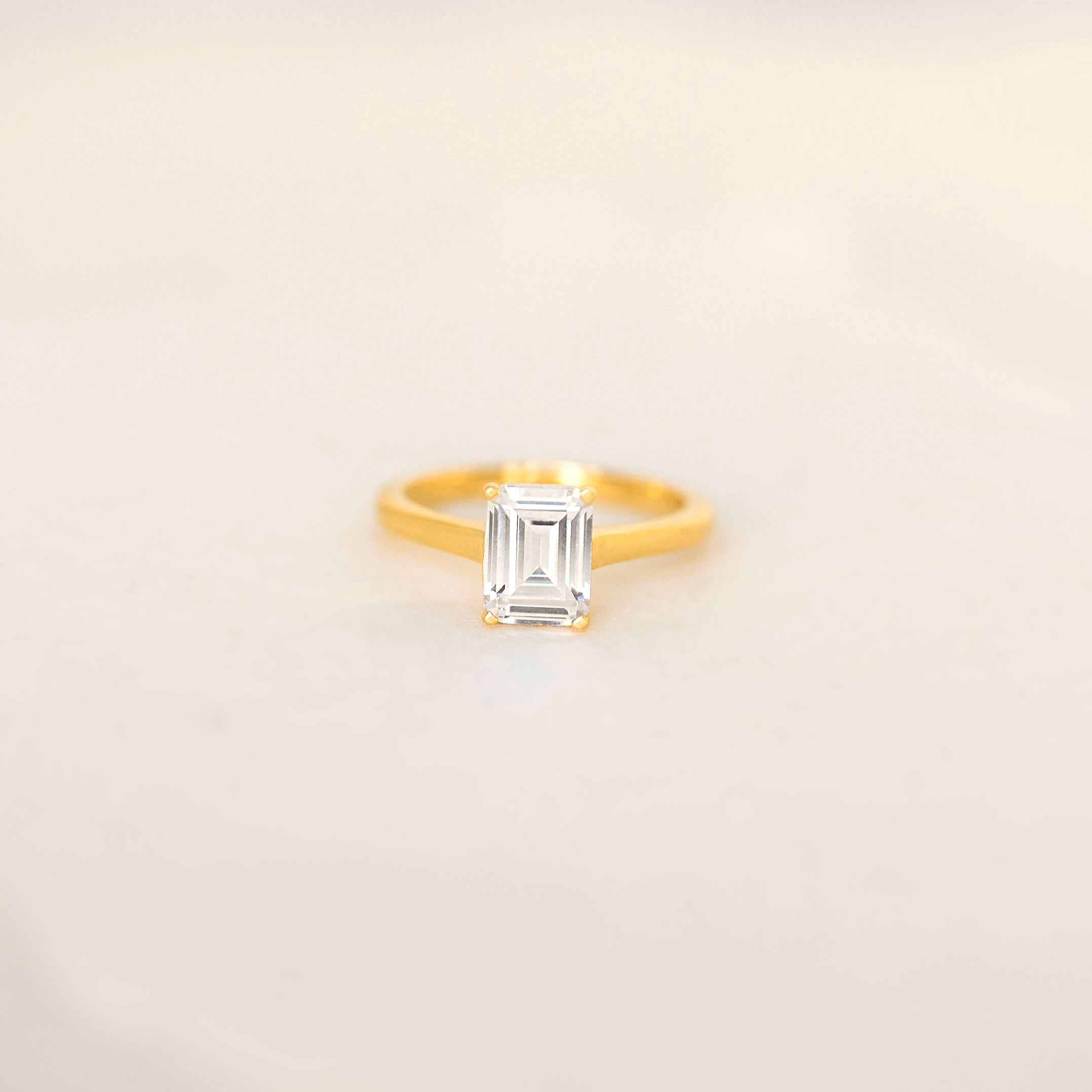 White topaz gold ring emerald cut