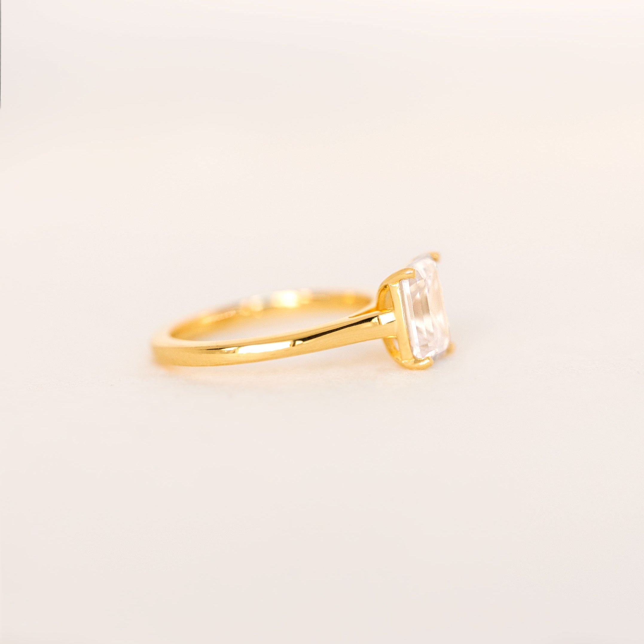 White topaz gold ring emerald cut