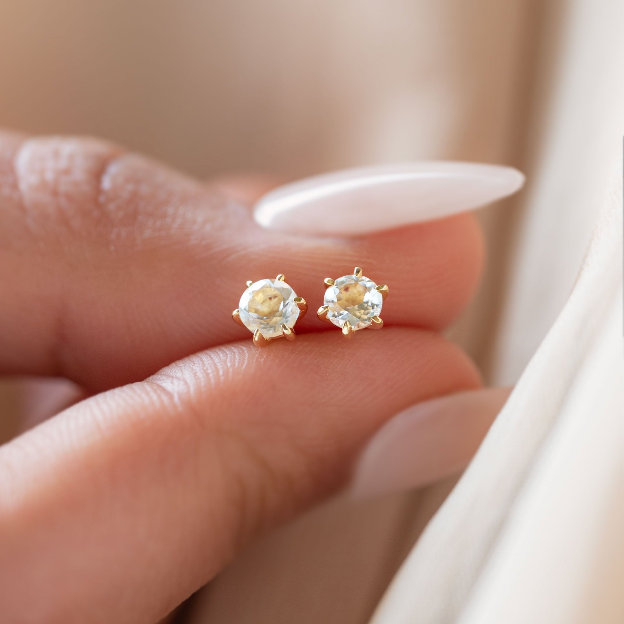 Dainty Stud Earrings Dainty Small Minimalist 14k Gold, April Birthstone, Birthday Gifts for girls, second piercing studs