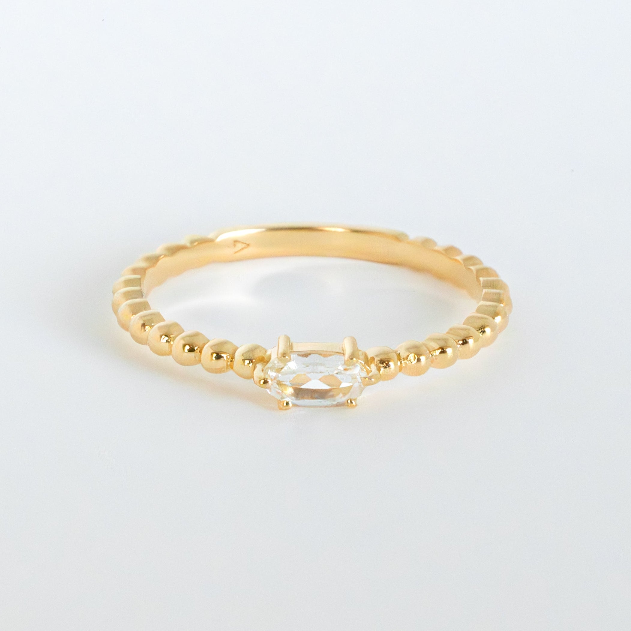 April Birthstone White Topaz gold beaded stacking Ring