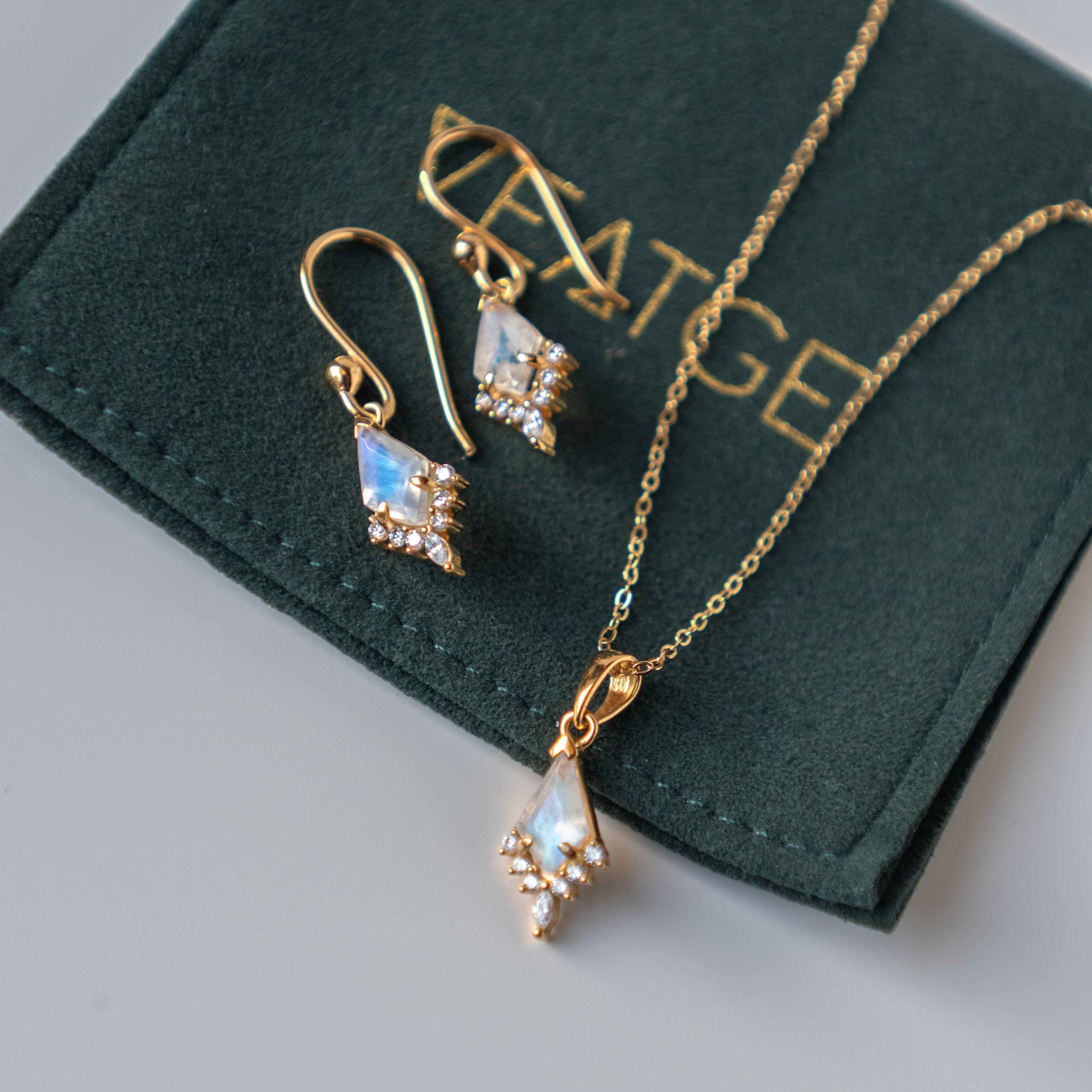 Moonstone Kite Earrings and Necklace Set by Veatge, Bridal Gold Jewelry Wedding Gifts for Women