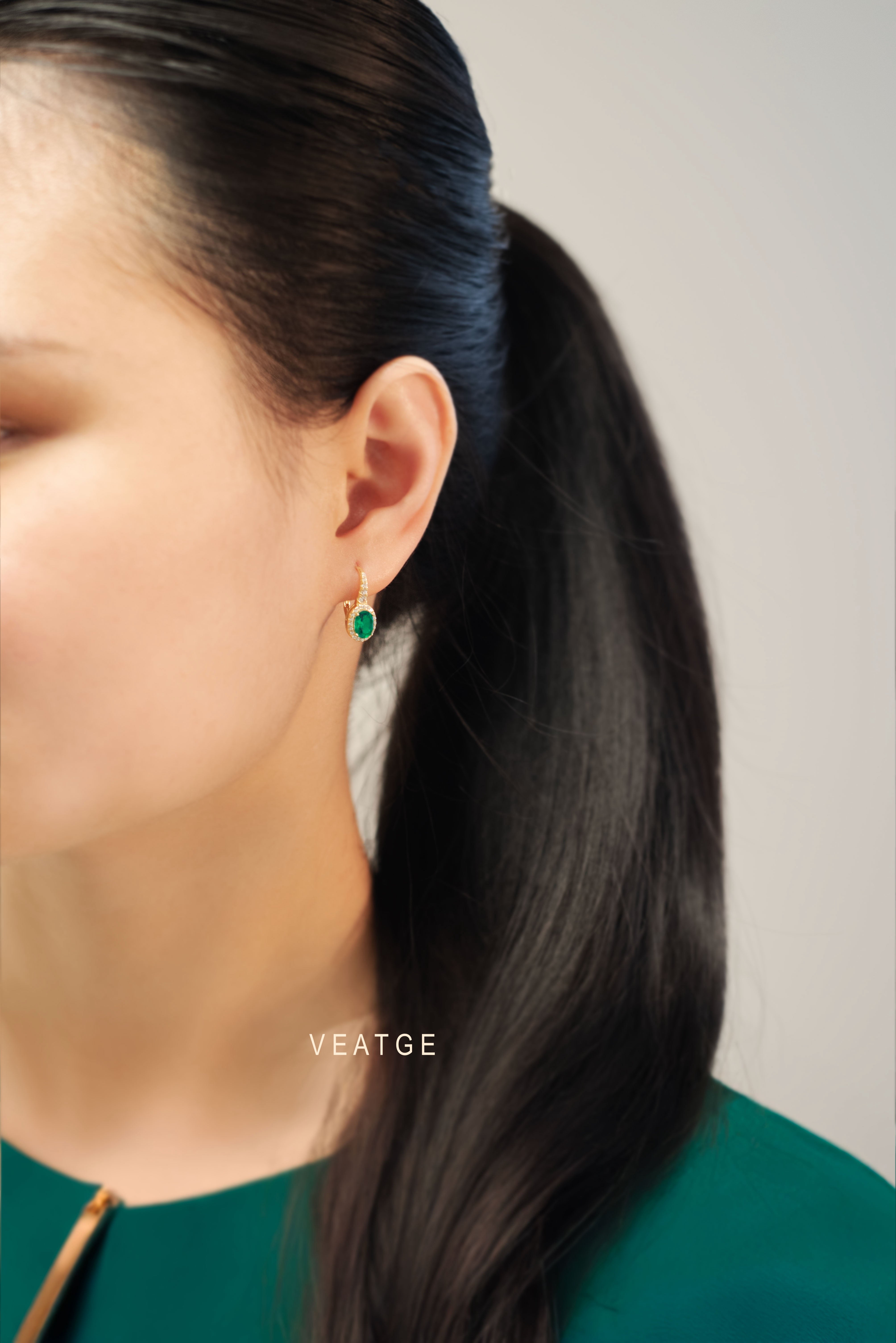 Emerald Halo Drop Earringsin Sterling Silver and 14k Gold Vermeil, May Birthstone Jewelry, Elegant Gift for Mom Wife Birthday, Green Emerald