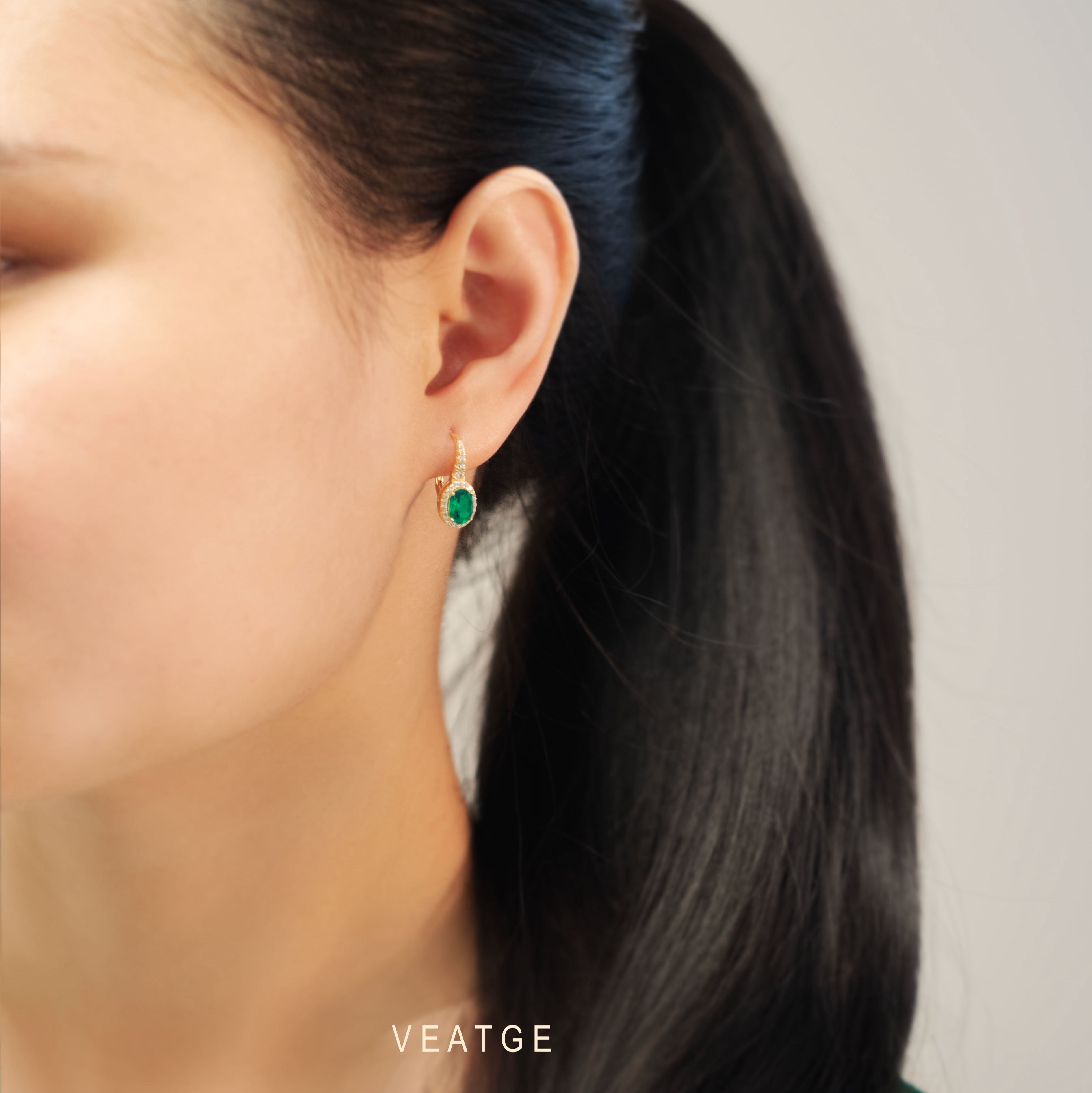 Emerald Halo Drop Earringsin Sterling Silver and 14k Gold Vermeil, May Birthstone Jewelry, Elegant Gift for Mom Wife Birthday, Green Emerald