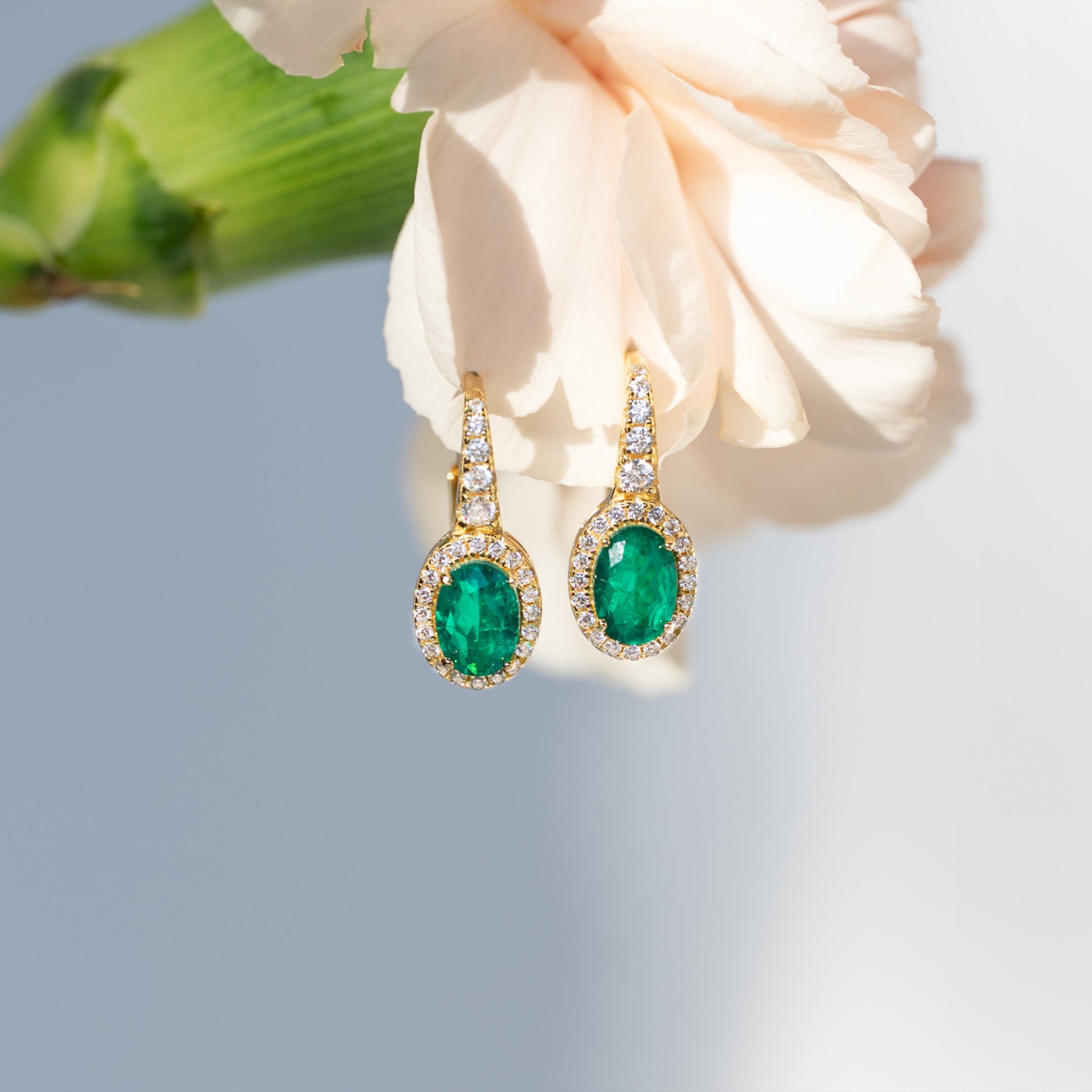 Zelena Emerald Halo Leverback Earrings