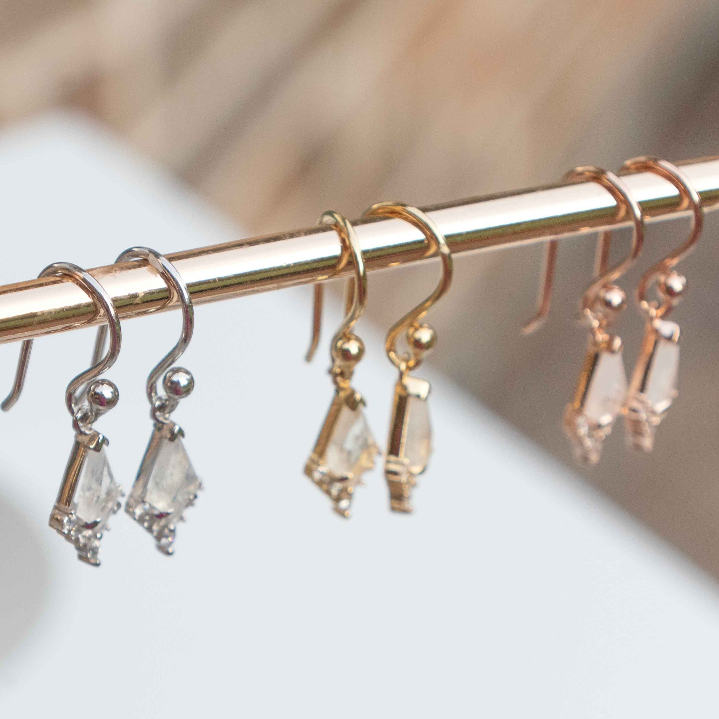Moonstone Kite Earrings by Veatge, Gold Dangle Earrings Bridal, Wedding Earrings Moonstone, Gift for Wife, Mom Birthday Gift