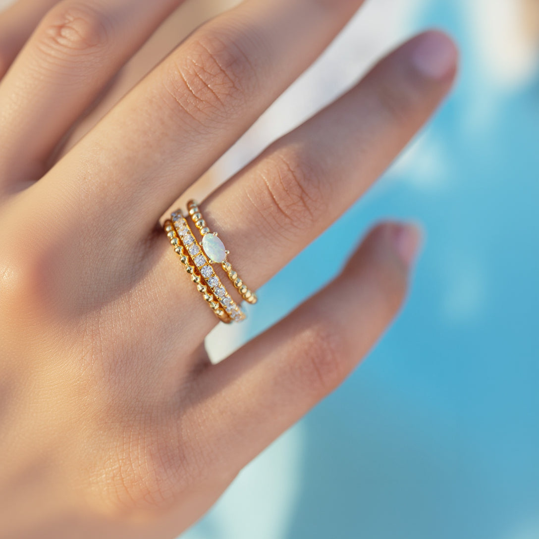 Beaded Gold Stacking Ring