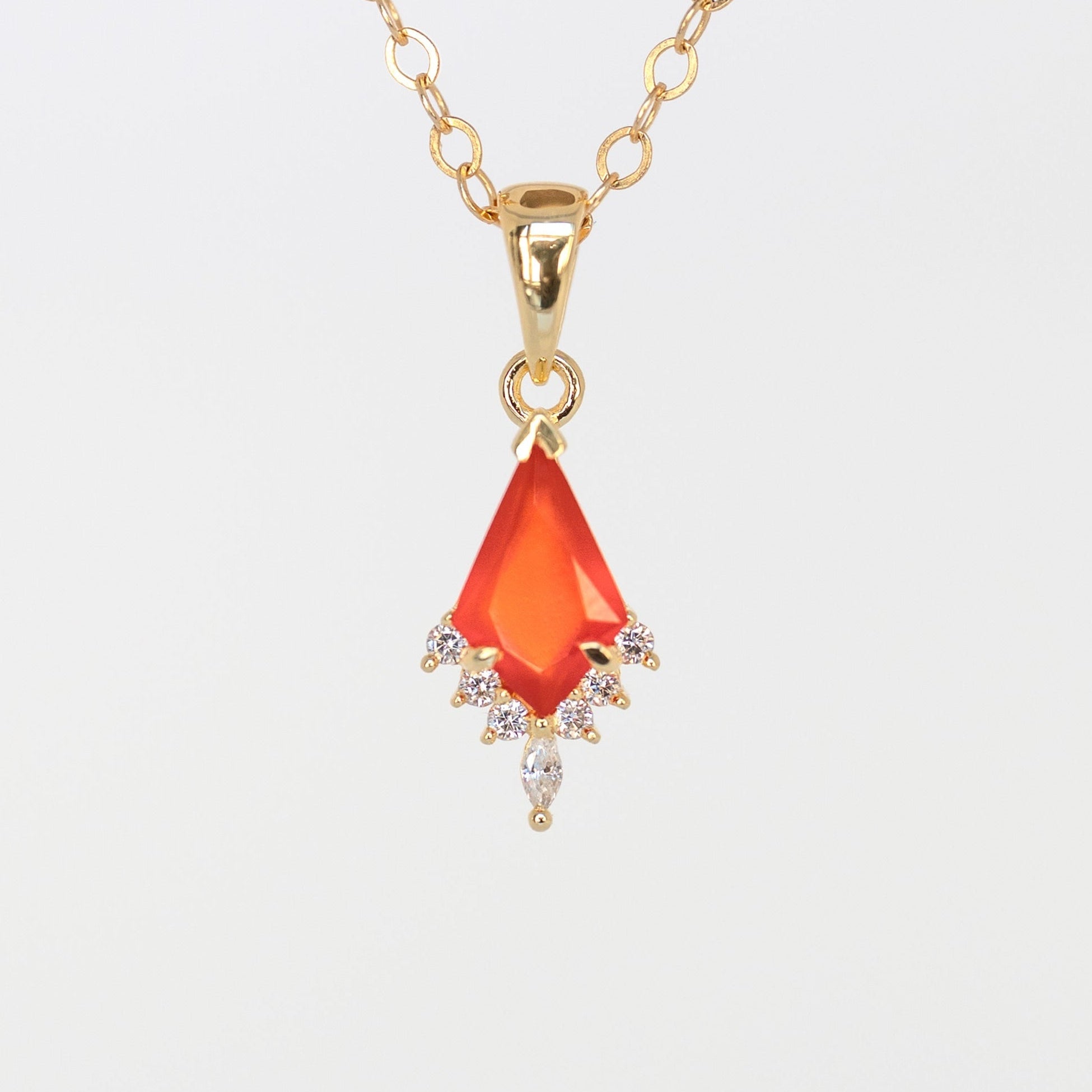 Carnelian Kite Necklace, Natural Orange Carnelian Pendant Necklace Gold Filled for Women, Gifts for Her