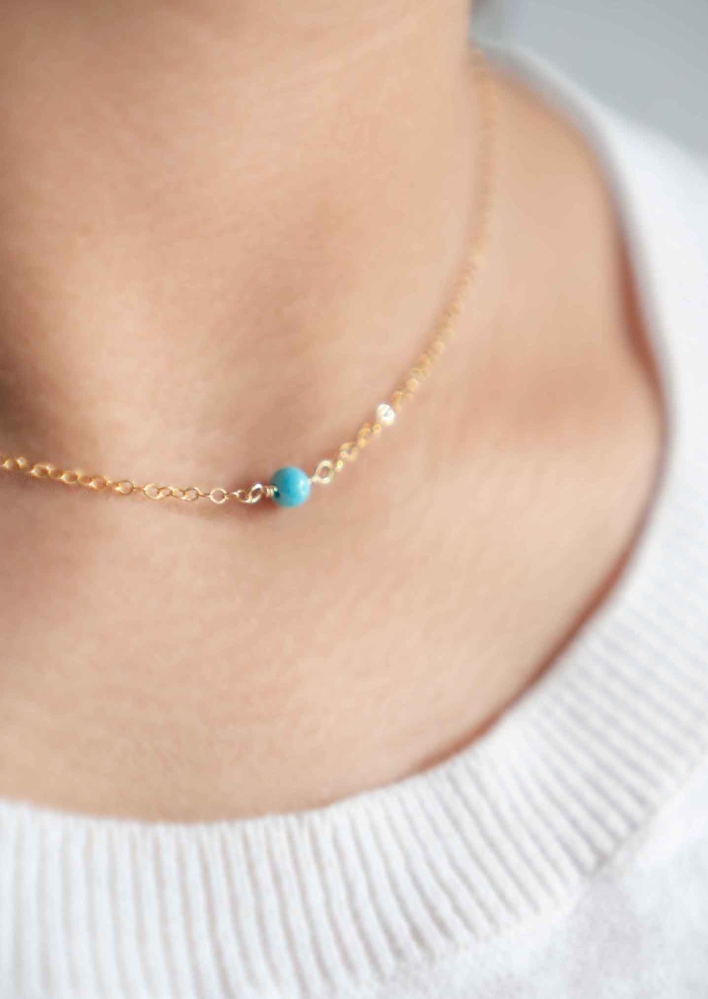 Natural Turquoise genuine gemstone gold choker necklace for teen girls birthday best friend sister gifts
