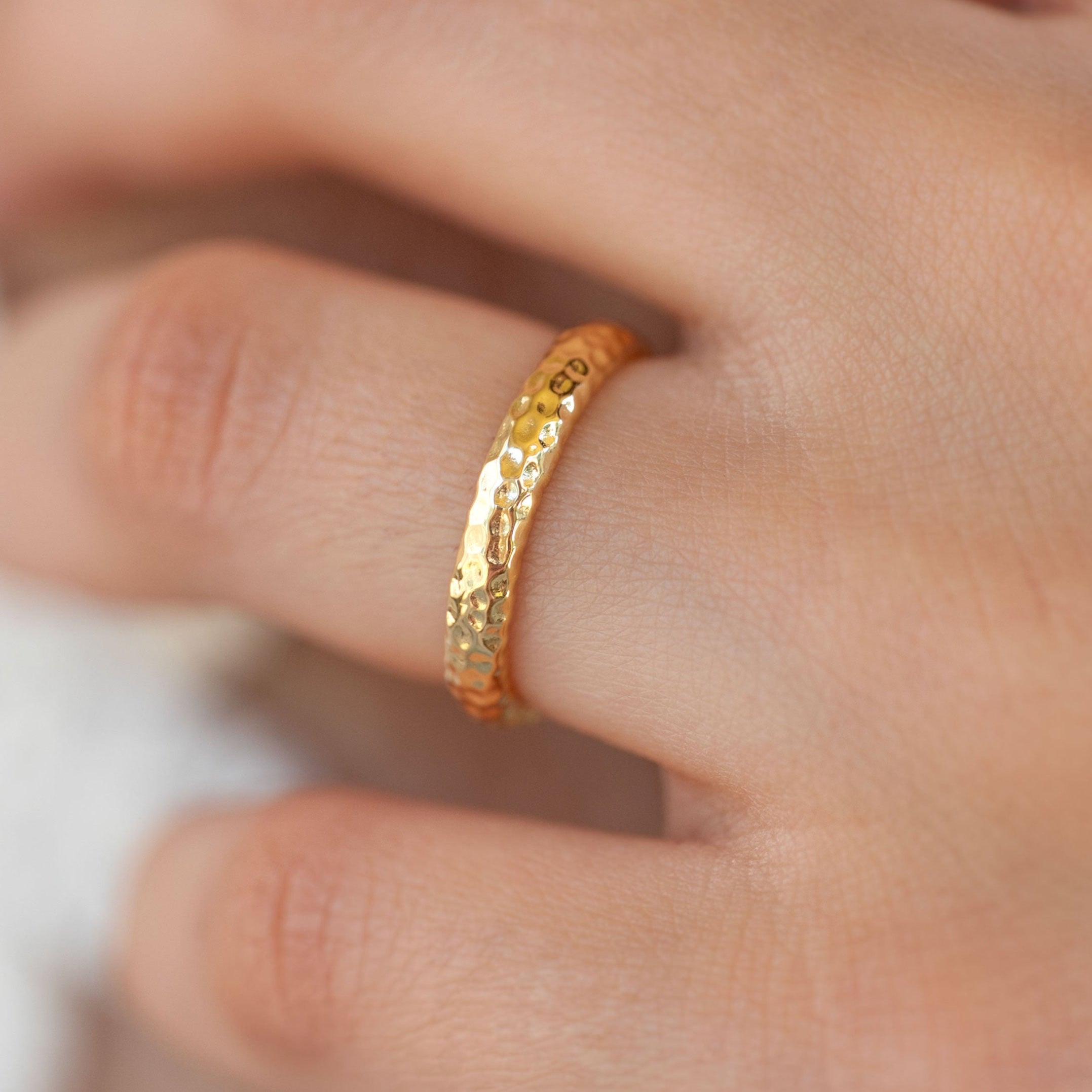 Unique Hammered Gold Wedding Bands, Gold Ring, Stackable Ring 3mm, Women Wedding Band Ring, Mens Wedding Band Rings, Anniversary Gift, Unisex Wedding Bands for him and her