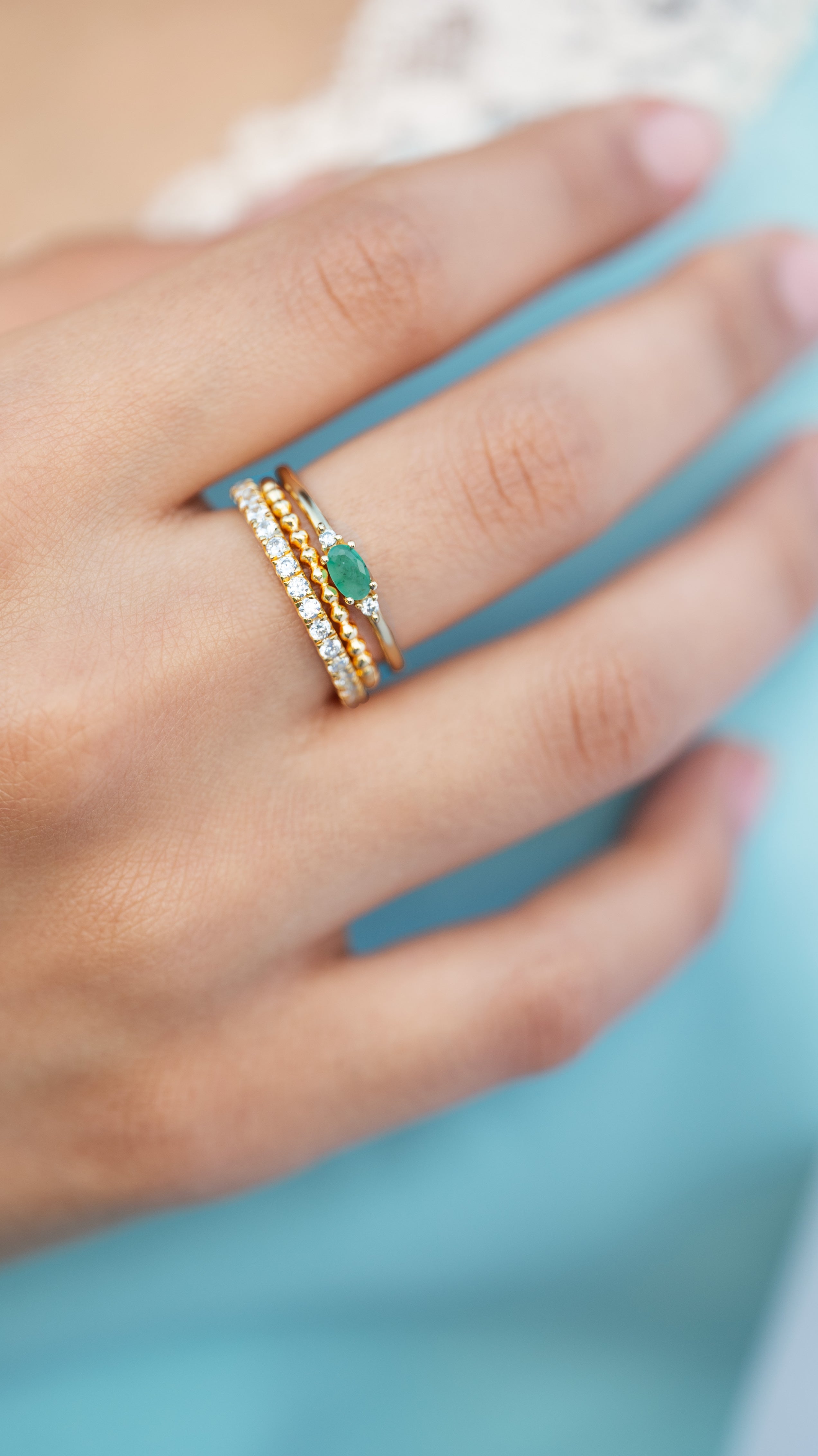 Beaded Gold Stacking Ring